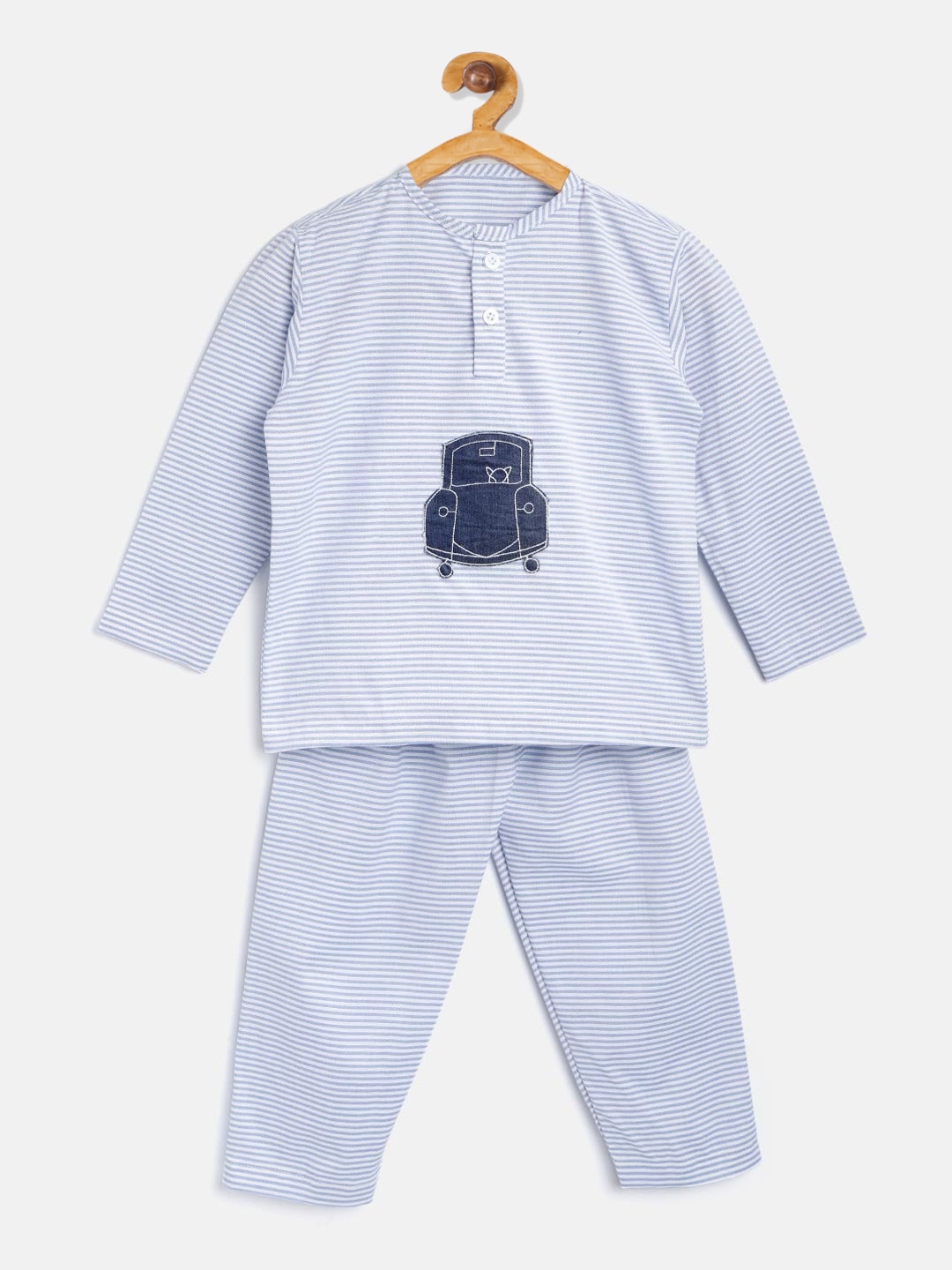 

Kids Clan Unisex Kids White & Blue Striped Night Suit
