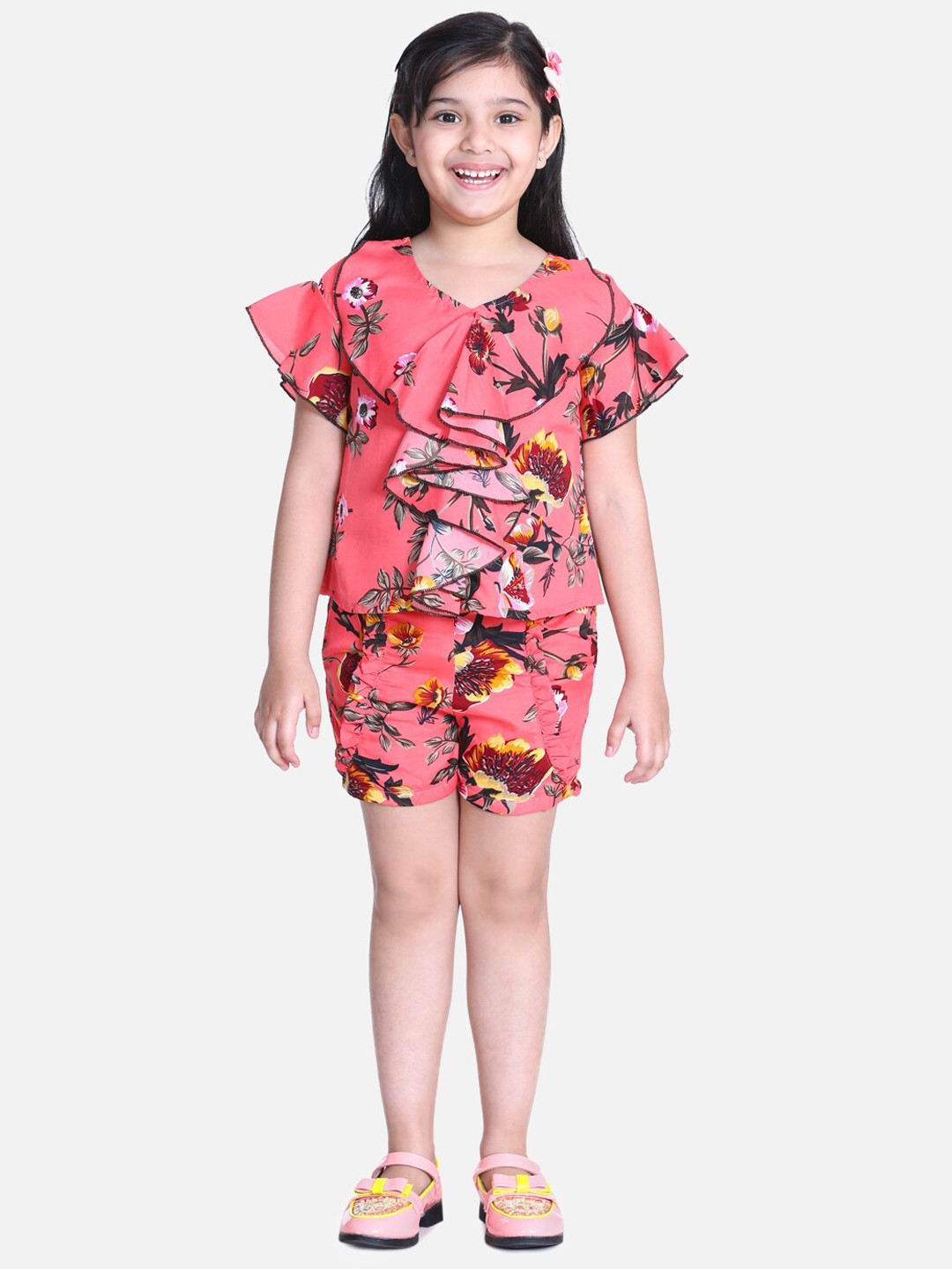 

Cutiekins Girls Pink & Yellow Printed Top with Shorts