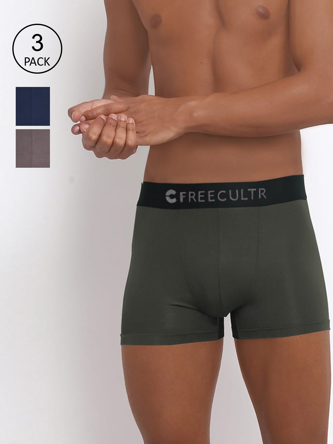 

Freecultr Men Pack Of 3 Anti-Bacterial Micromodal Trunks, Green