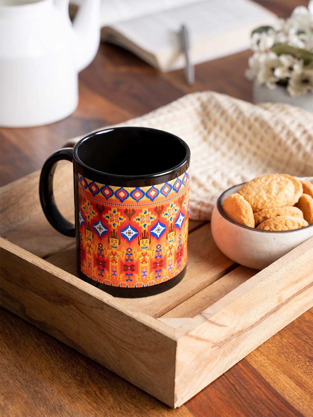 

KOLOROBIA Black & Orange Dazzling Ikat Printed Ceramic Mug