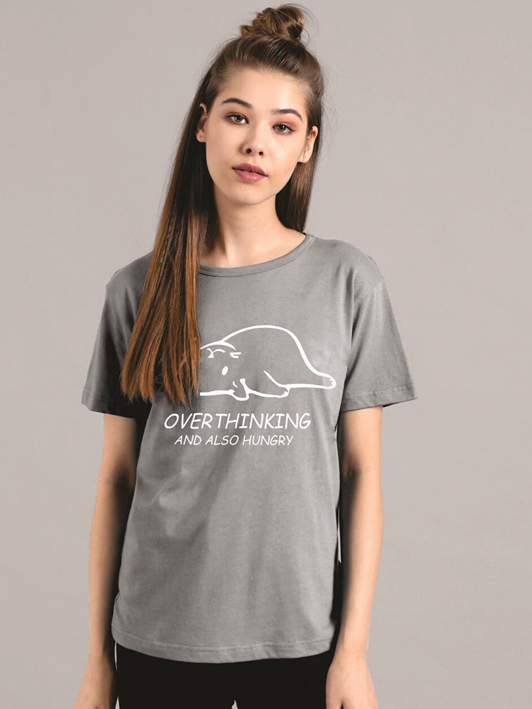 

Kotty Women Grey Printed Round Neck T-shirt