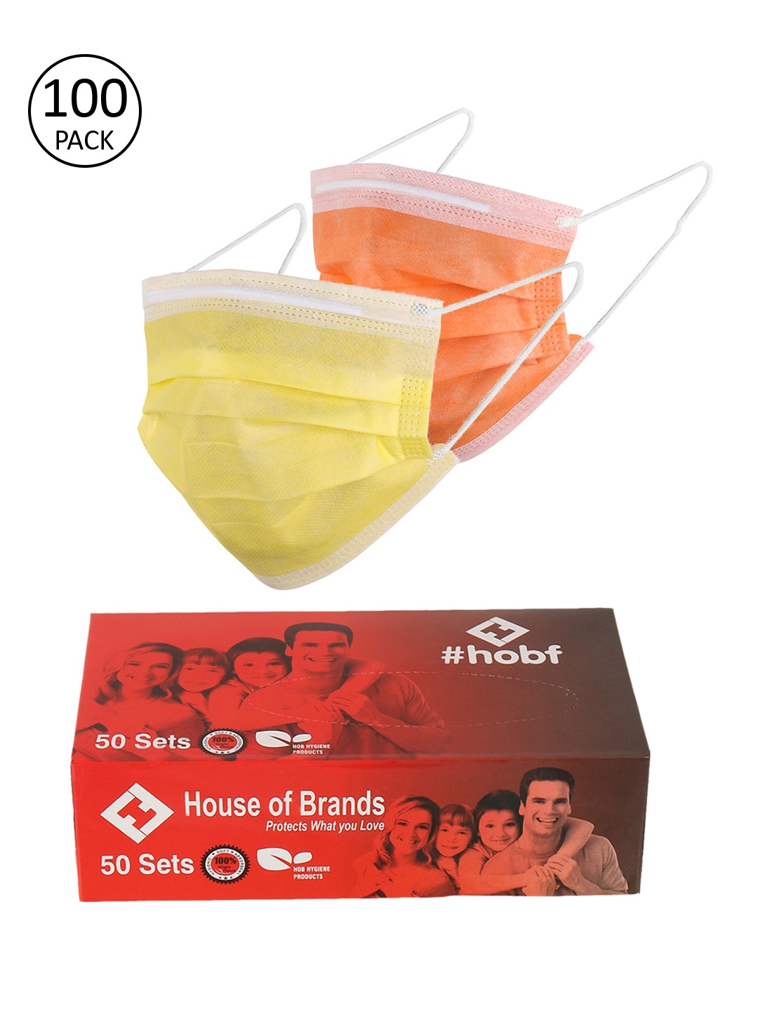 

LONDON FASHION hob Unisex Pack Of 100 3-Ply Ultrasonic Anti-Pollution Disposable Masks, Orange
