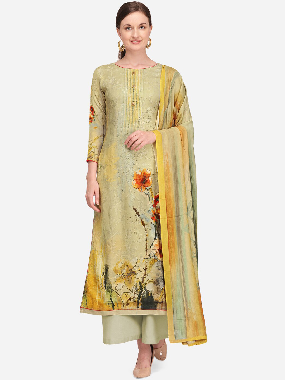

Stylee LIFESTYLE Women Green Printed Unstitched Dress Material