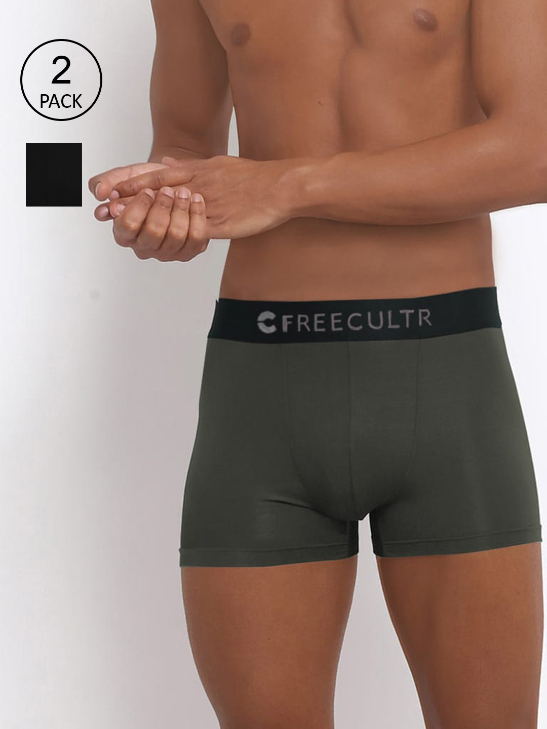 

FREECULTR Men Pack of 2 Solid Anti-Bacterial Trunks, Green