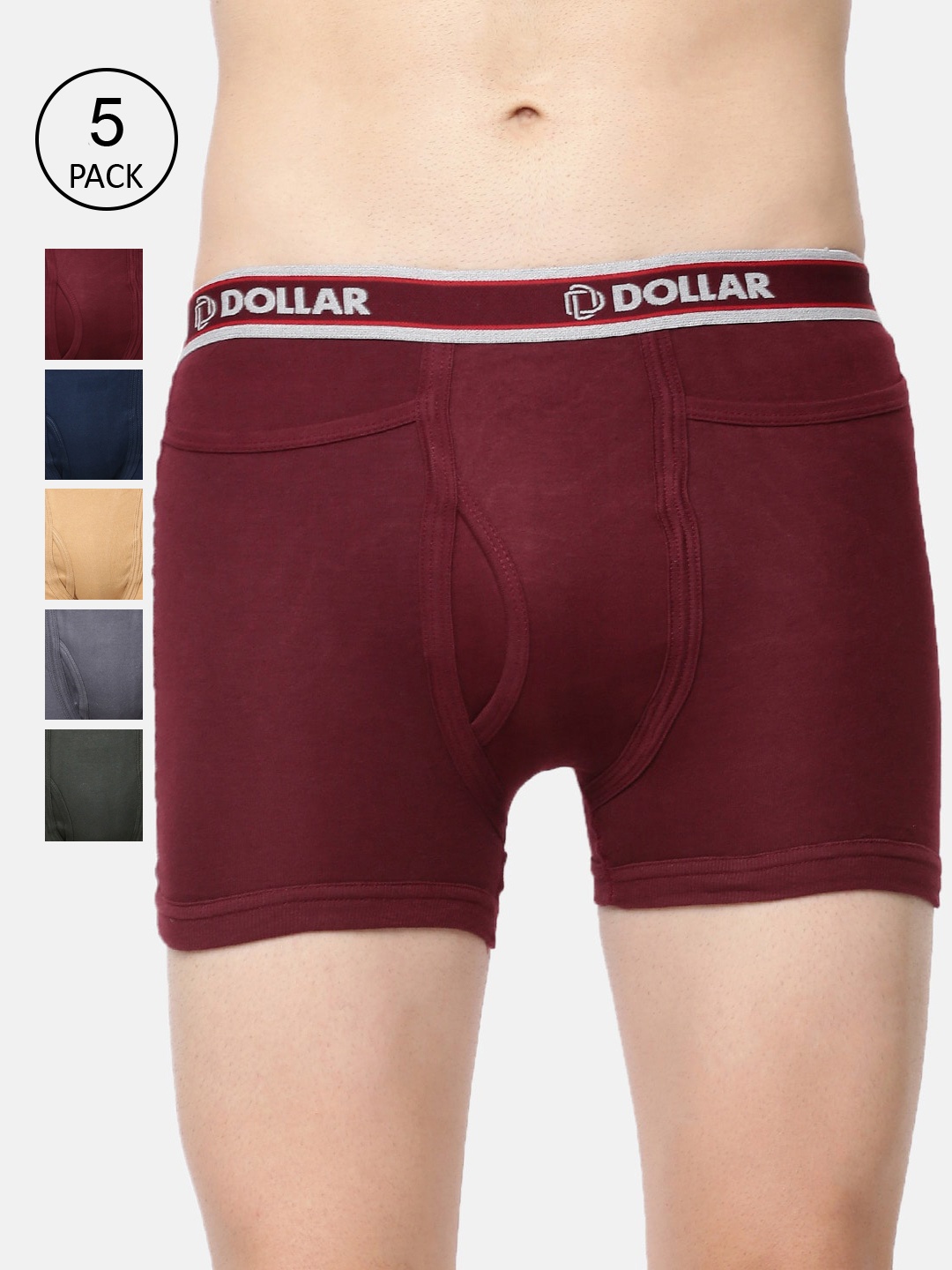 

Dollar Bigboss Men's Solid Pack of 5 Combed Cotton Interlock Trunk MDTR-09-PO5-C2, Assorted
