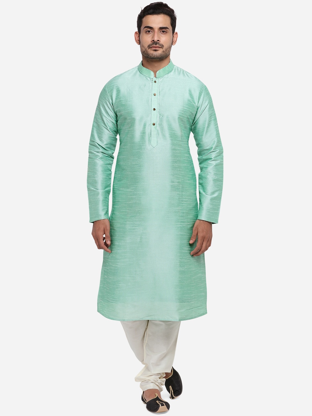 

azania Men Sea Green Regular Raw Silk Kurta with Churidar
