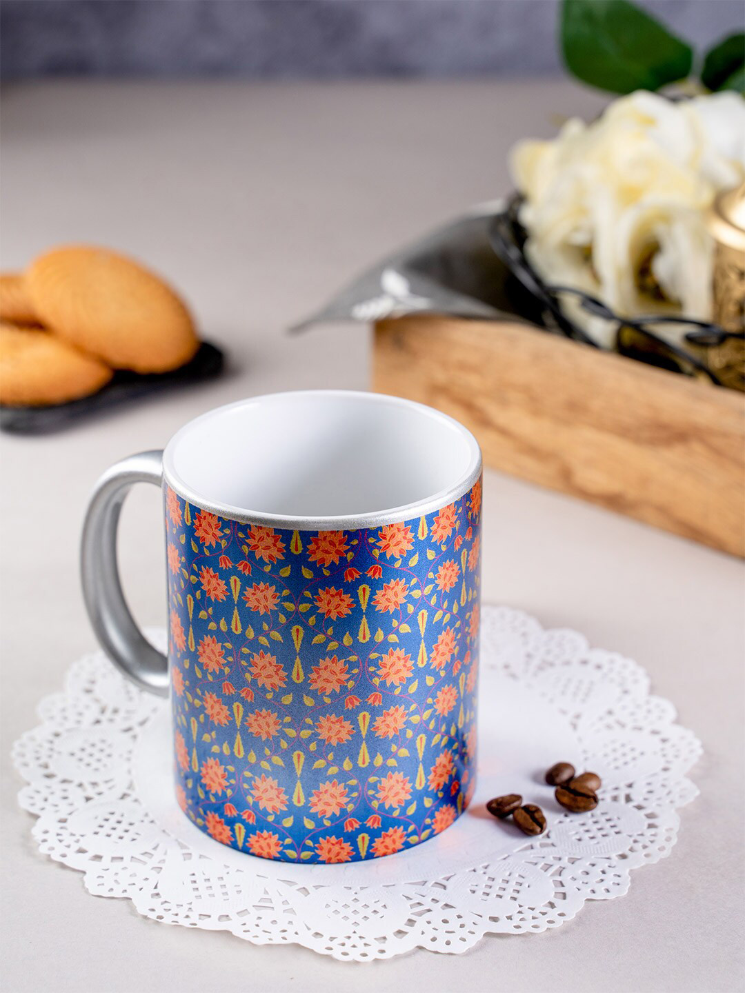 

KOLOROBIA Navy Blue & Red Babur Inspired Printed Ceramic Mug