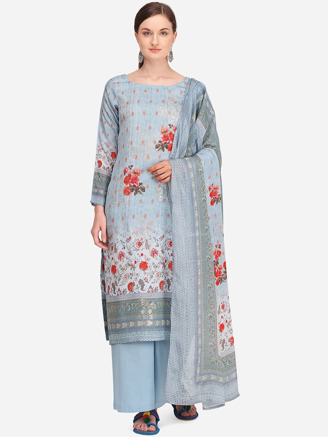 

Stylee LIFESTYLE Women Blue & Red Printed Unstitched Dress Material