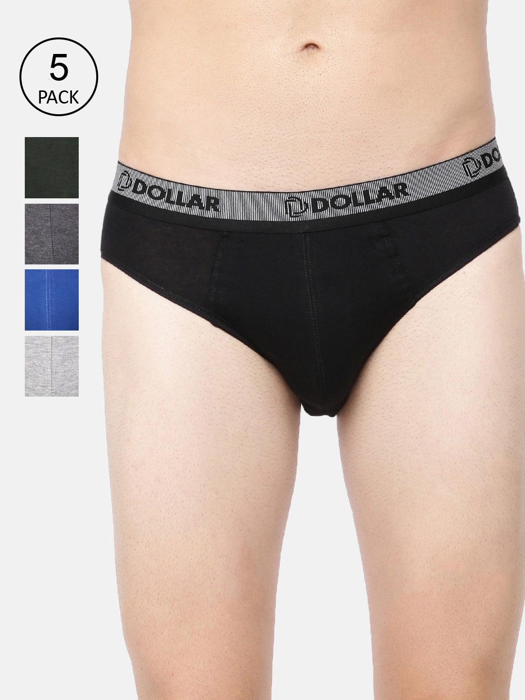 Dollar Bigboss Men Solid Pack of 5 Cotton Double Pouch Support Brief, Assorted