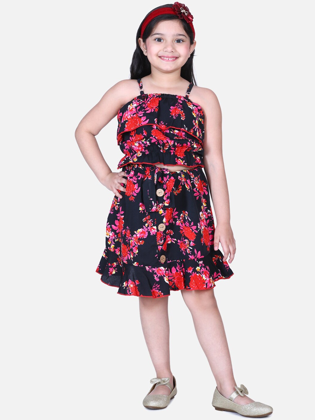 

Cutiekins Girls Black & Printed Top With Skirt