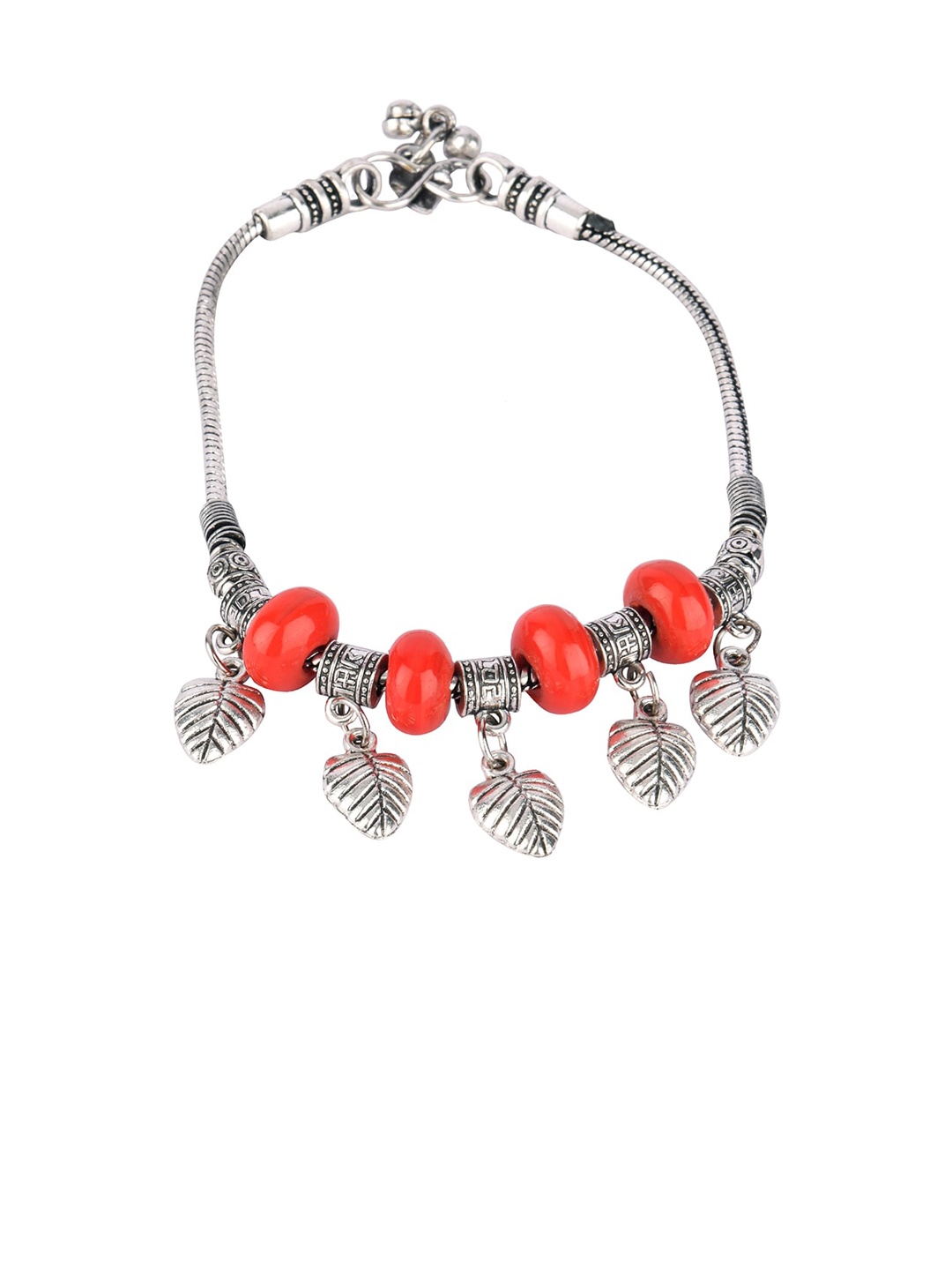 

DESI COLOUR Set Of 2 Silver-Toned & Orange Beaded Anklets