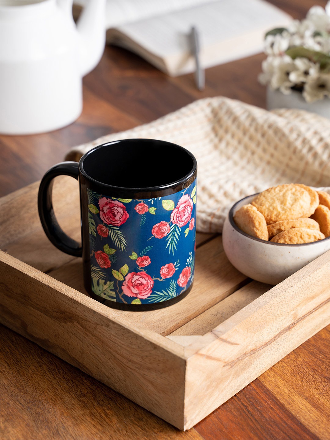 

KOLOROBIA Blue & Pink Misty Morning Roses Printed Ceramic Mug