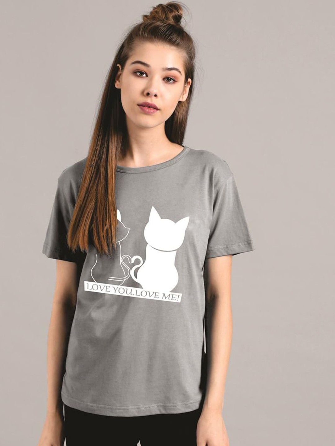 

Kotty Women Grey Printed Round Neck T-shirt