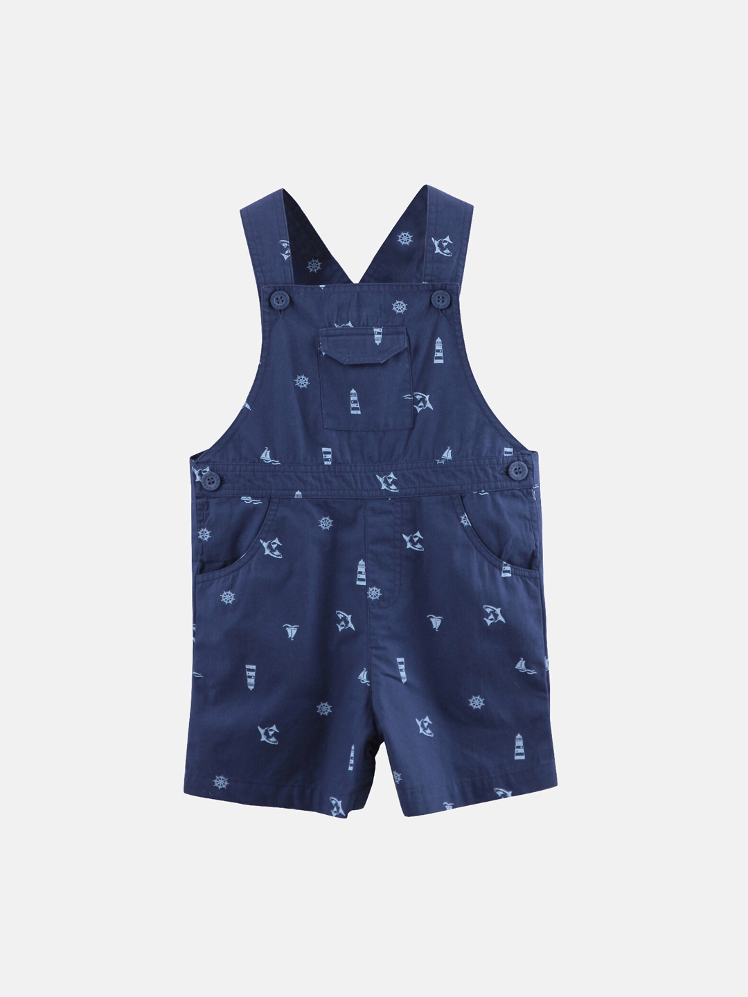 

Beebay Boys Navy Blue Printed Cotton Dungaree