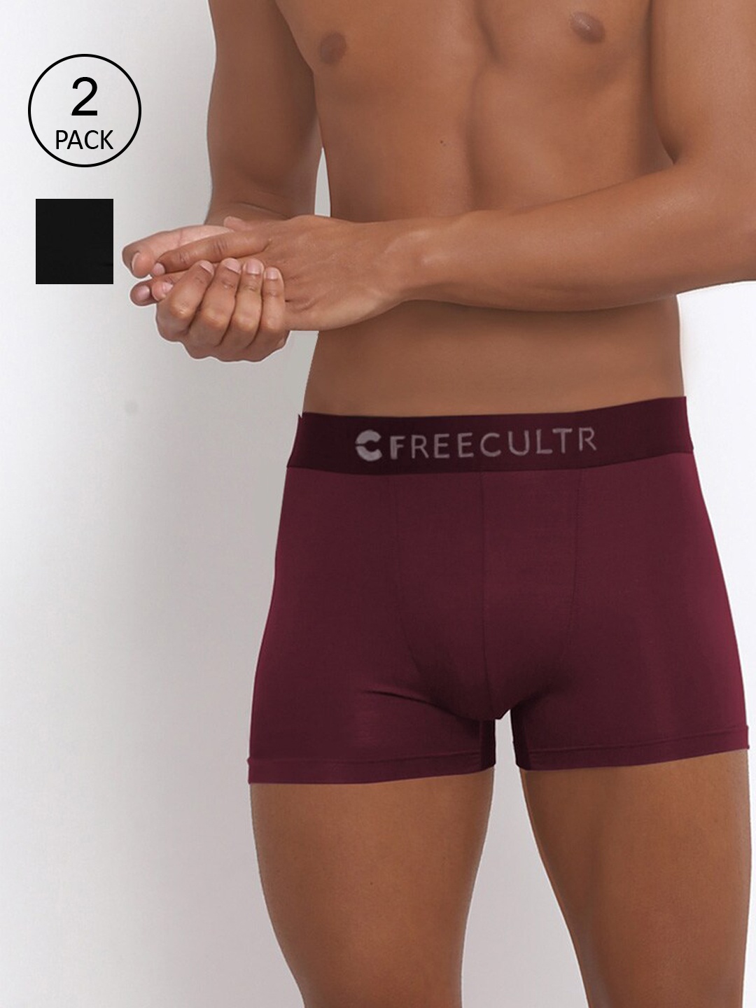 

FREECULTR Men Pack of 2 Solid Anti-Bacterial Trunks, Maroon
