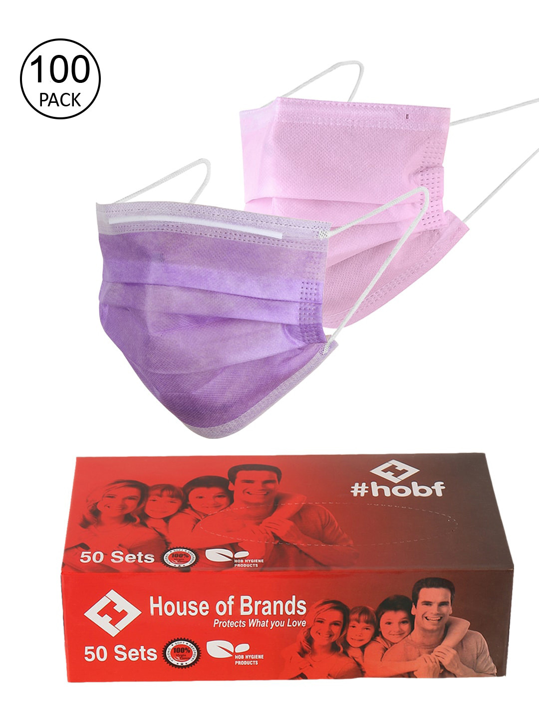 

LONDON FASHION hob Unisex Pack Of 100 3-Ply Ultrasonic Anti-Pollution Disposable Masks With Nose Pin, Pink
