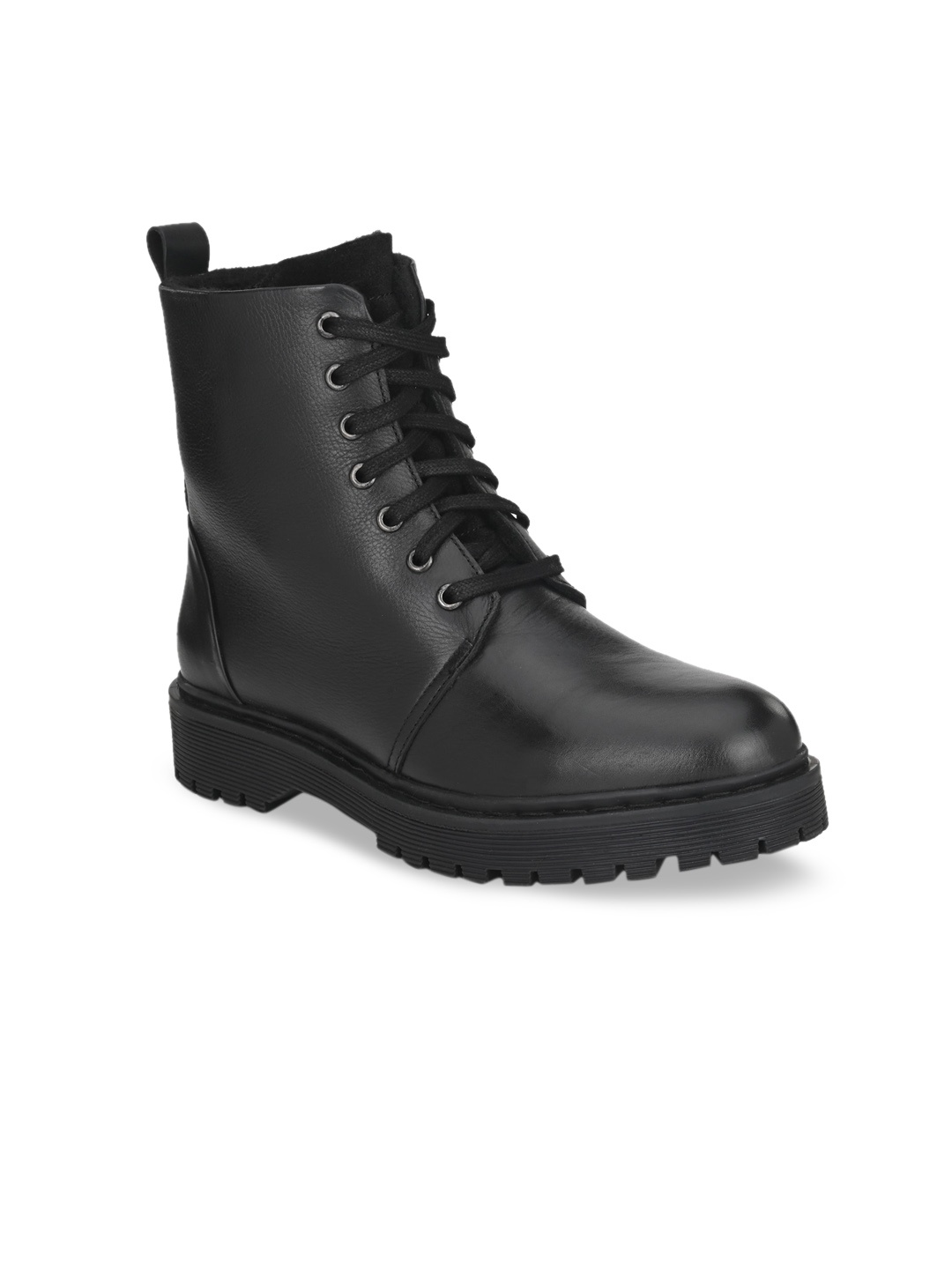 

Delize Women Black Solid Leather High-Top Flat Boots