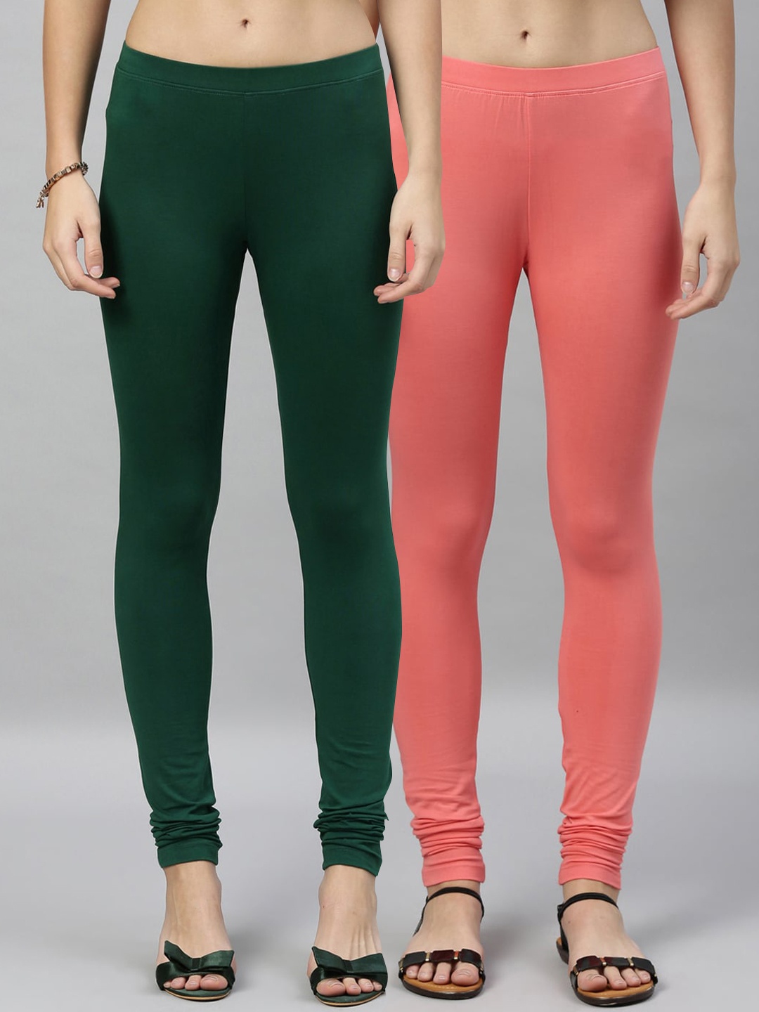 

Kryptic Women Pack of 2 Solid Churidar Leggings, Green