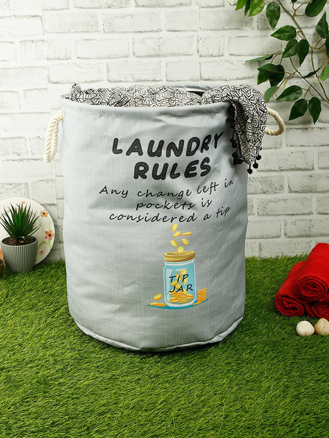 

ROMEE Grey & Black Typography Printed Foldable Waterproof Laundry Bag 50L