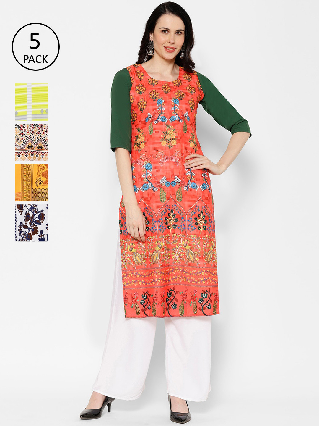 

7Threads Women Pack Of 5 Printed Straight Kurta, Multi