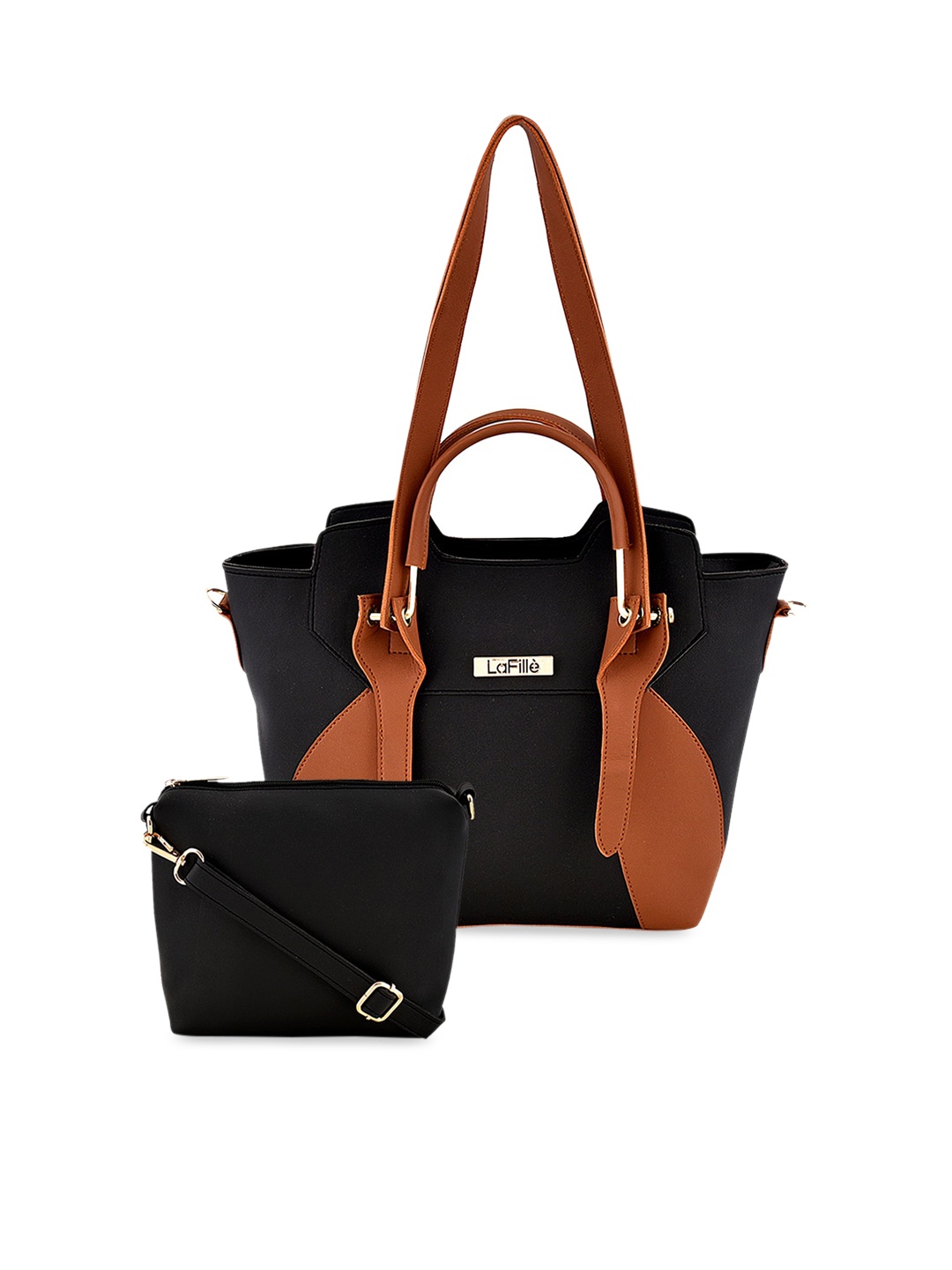 

LaFille Black & Beige Colourblocked Shoulder Bag