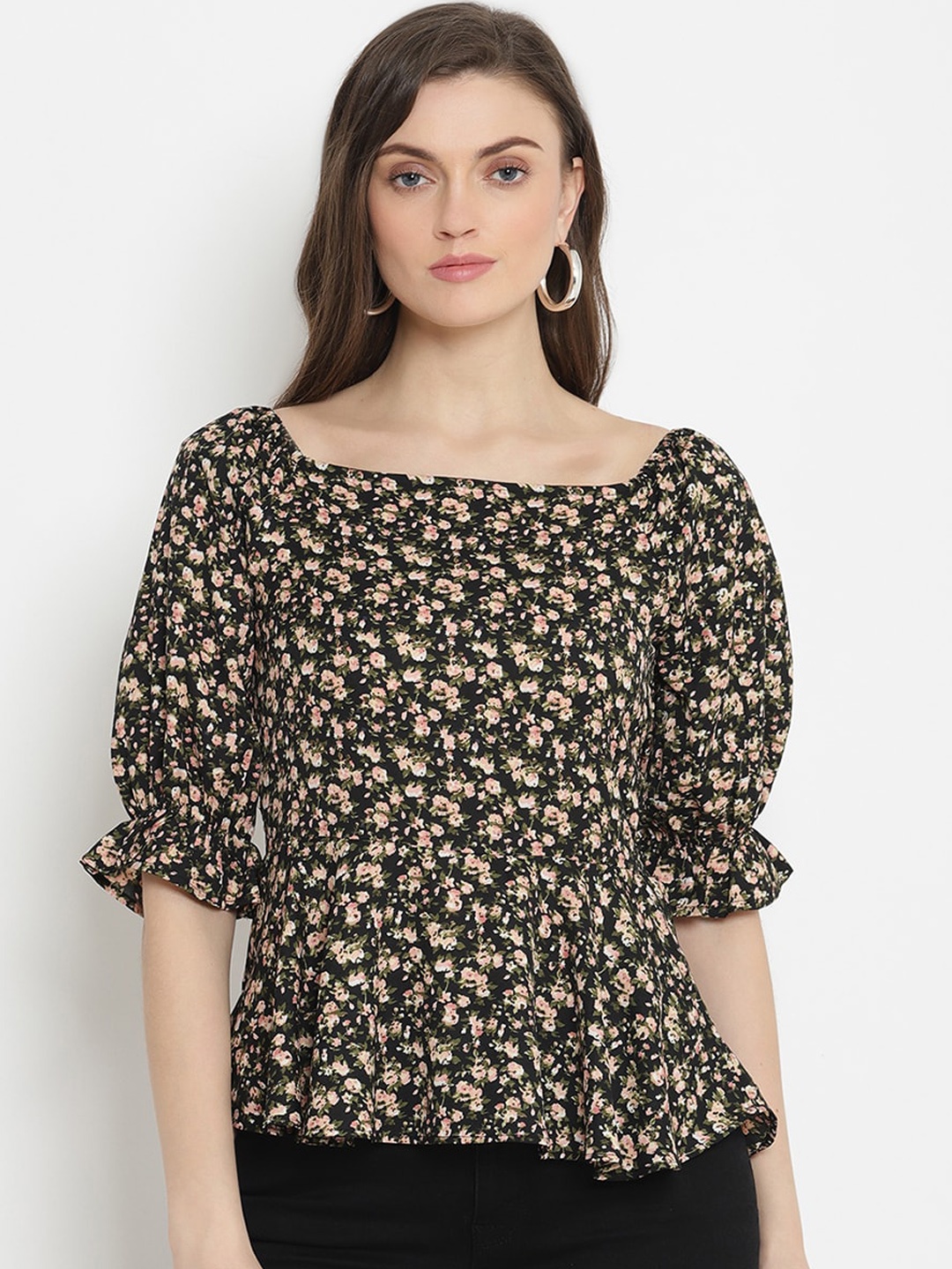 

The Vanca Women Multicolored Floral Printed Peplum Top, Multi