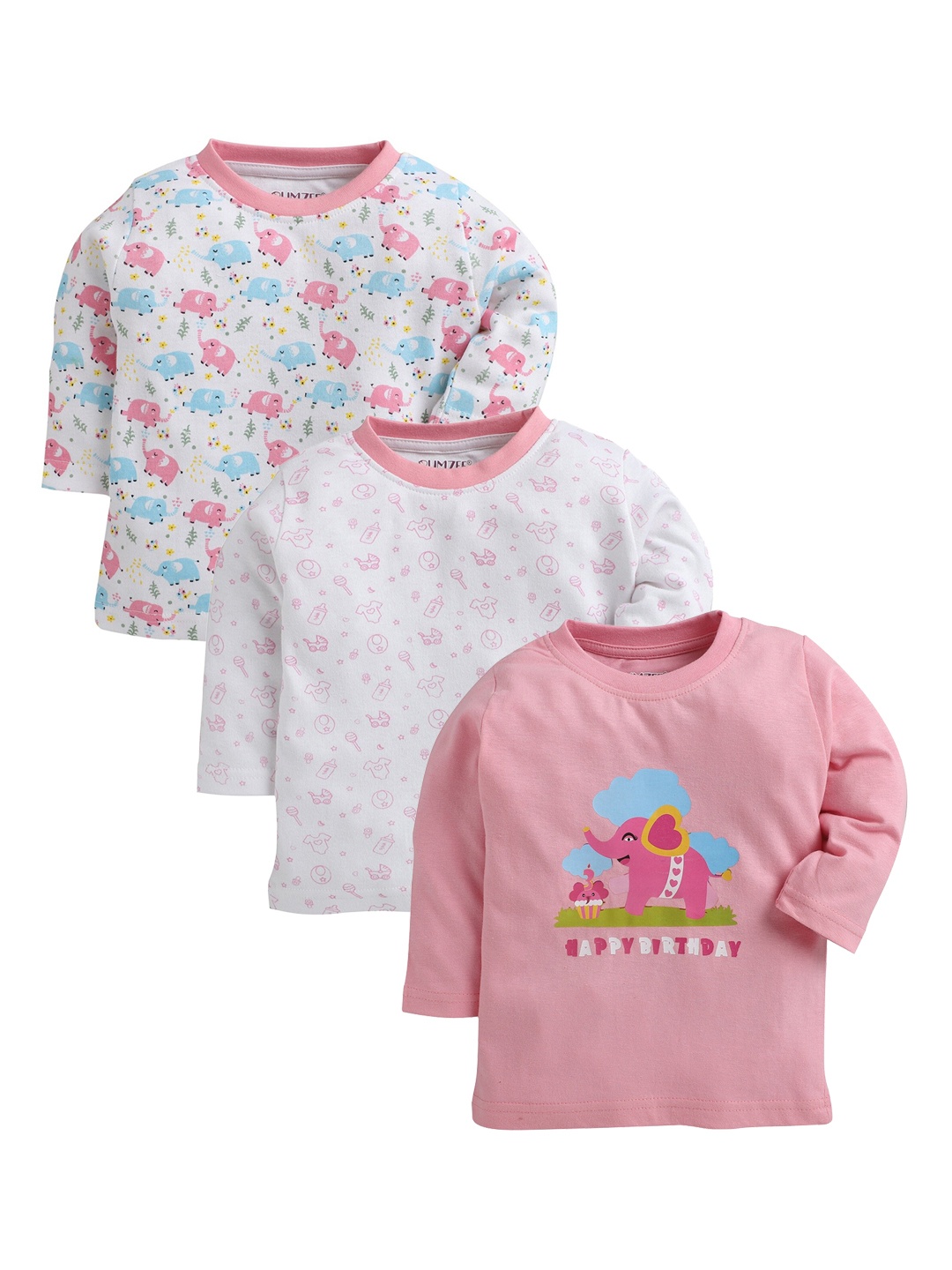 

BUMZEE Infants Pink Set of 3 Printed Round Neck T-shirt