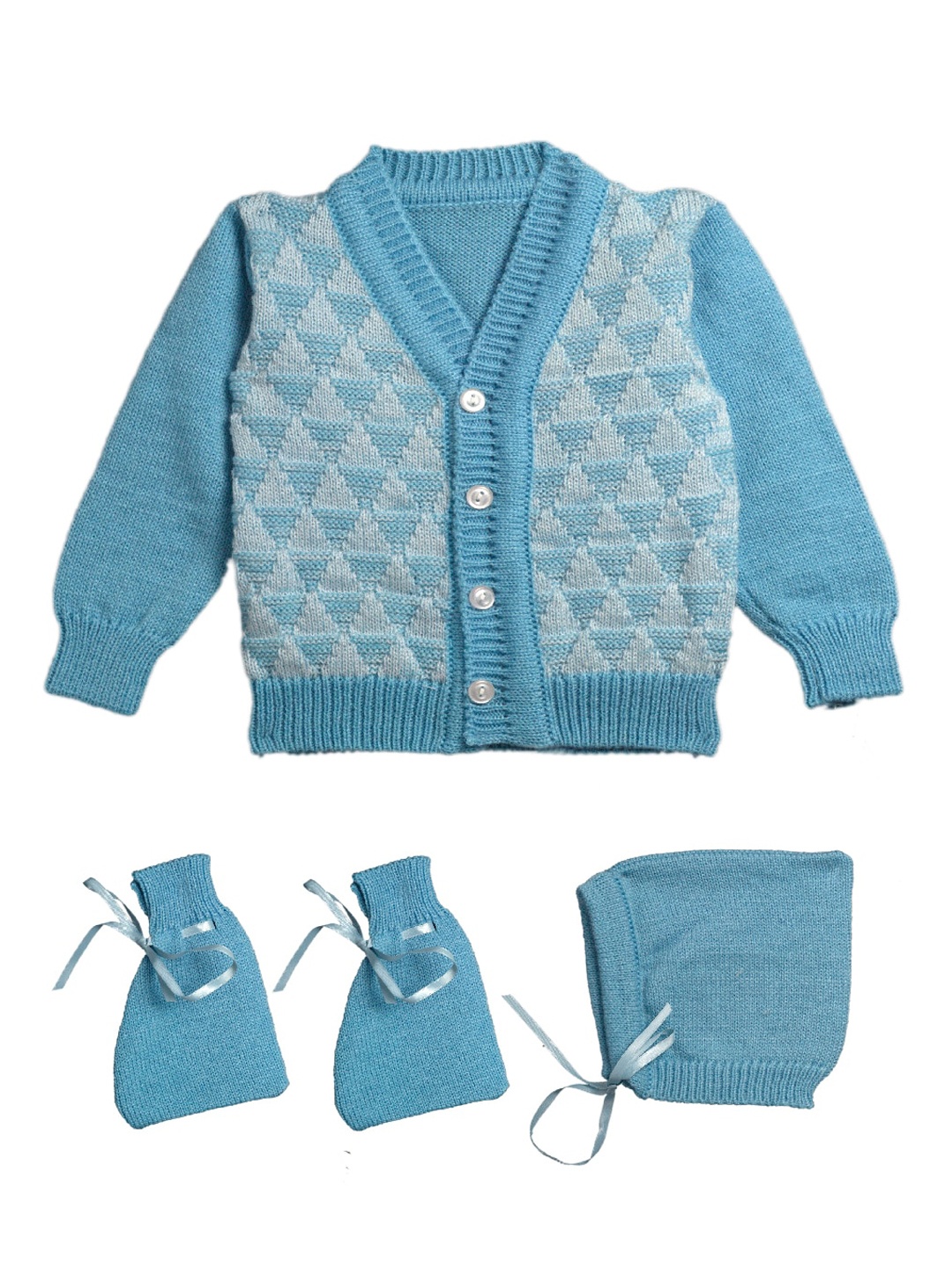

Little Angels Infant Kids Blue & Grey Self-Design Acrylic Cardigan Sweater Set