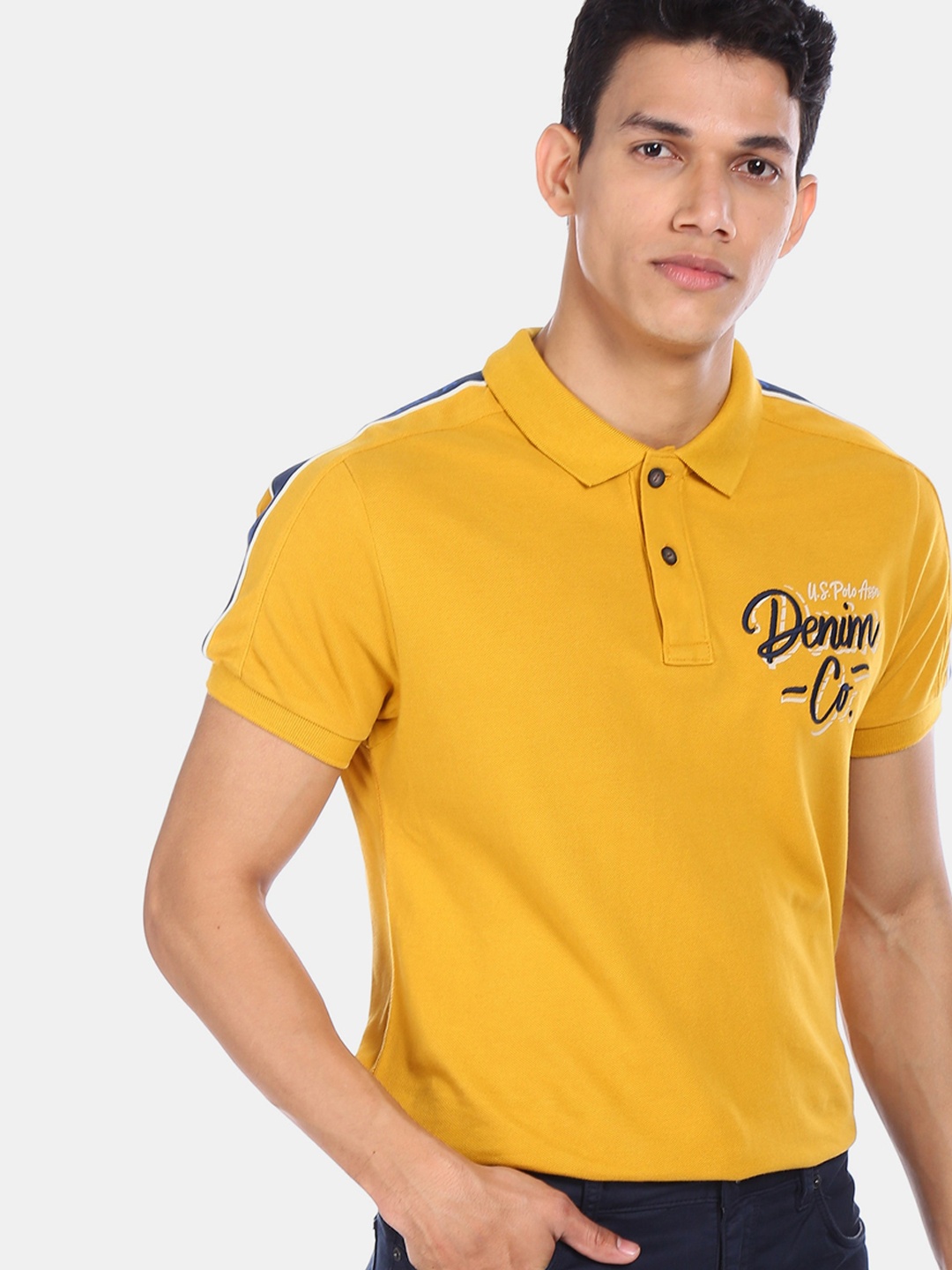 

U.S. Polo Assn. Denim Co. Men Yellow Solid Polo Collar T-shirt