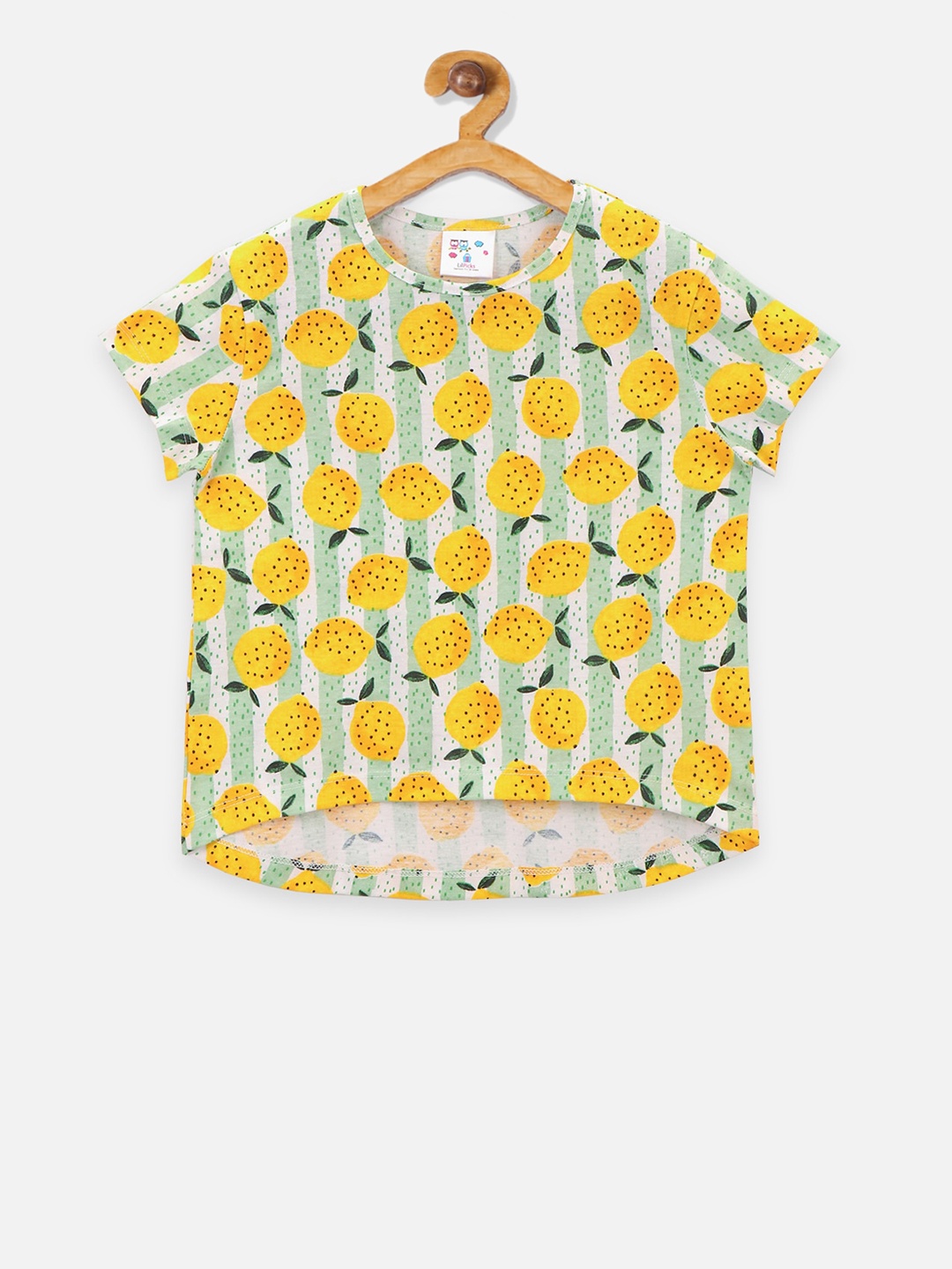 

LilPicks Girls Yellow Printed Pure Cotton Top