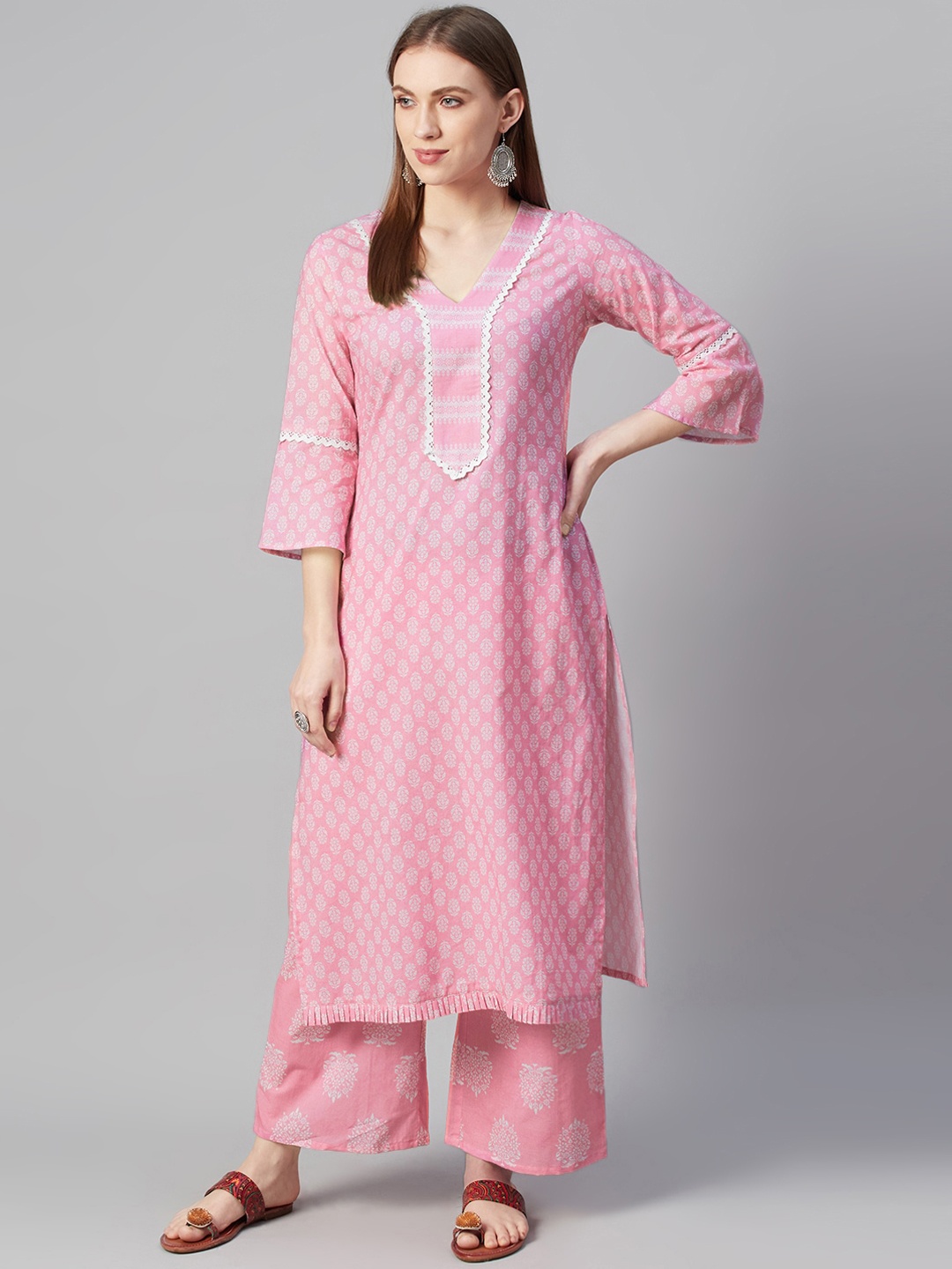 

ZIYAA Women Pink Floral Printed Straight Kurta