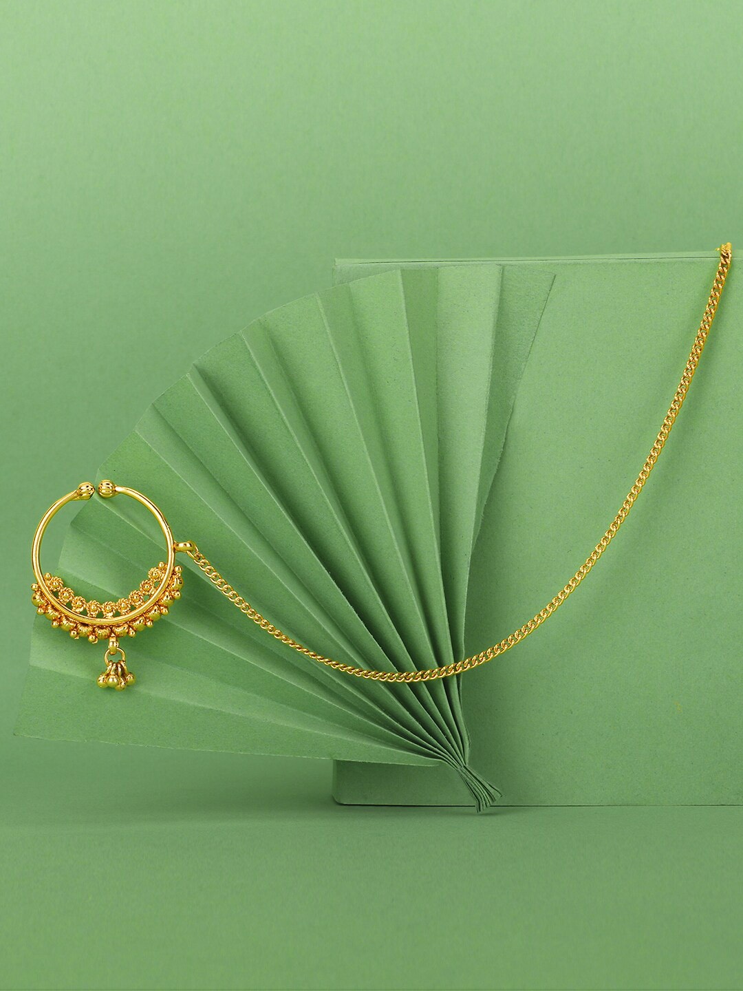 

Adwitiya Collection 24CT Gold-Plated Chained Nose Pin