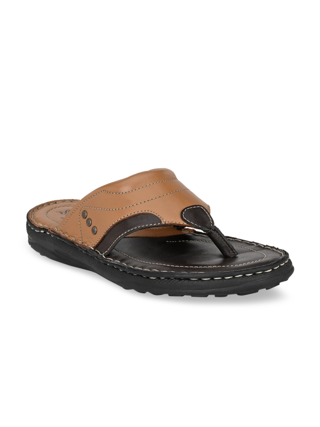 

SHENCES Men Tan Brown Solid Leather Comfort Sandals