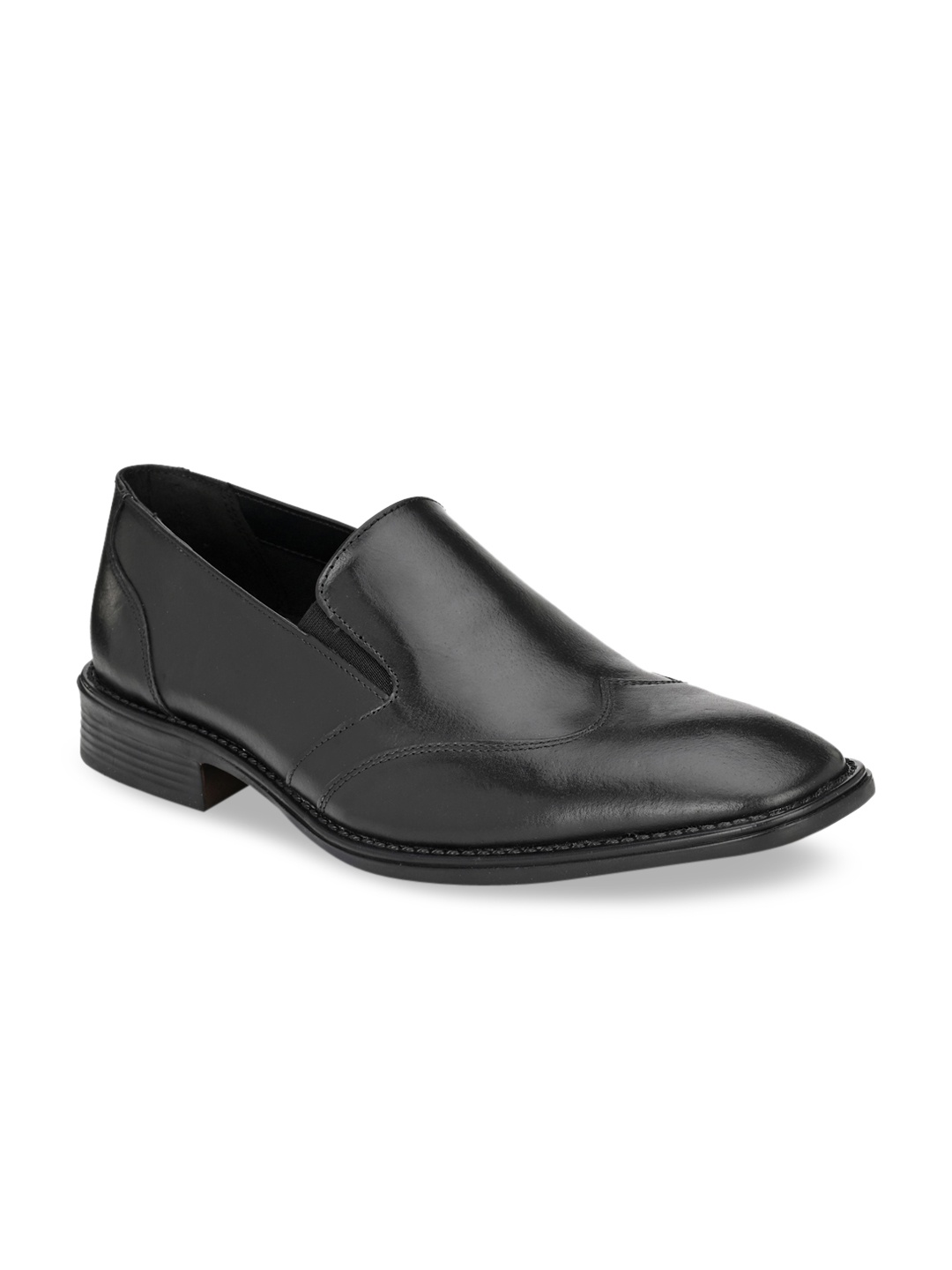 

CARLO ROMANO Men Black Solid Leather Formal Slip-On Shoes