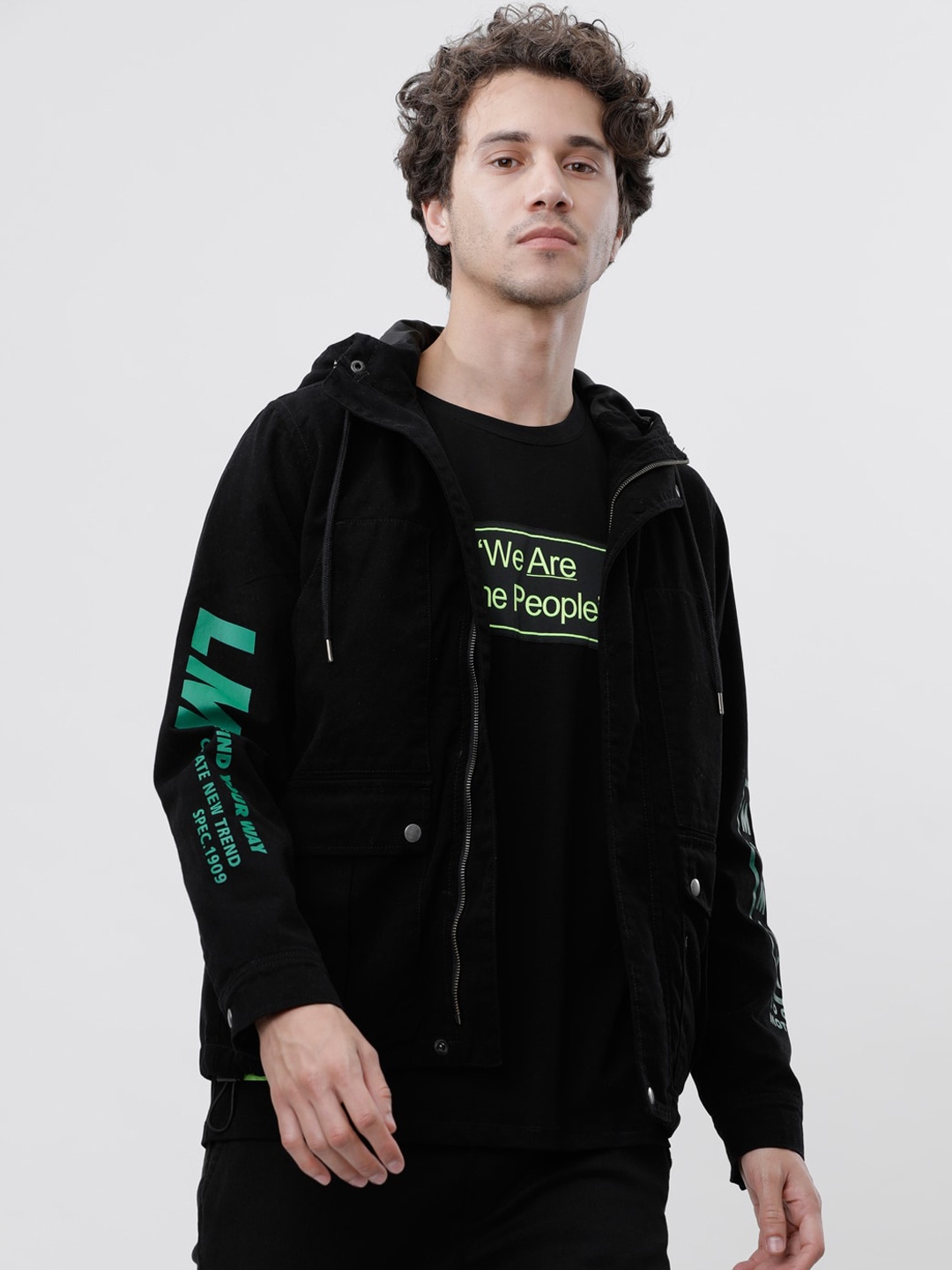 

LOCOMOTIVE Men Black Striped Sporty Shacket