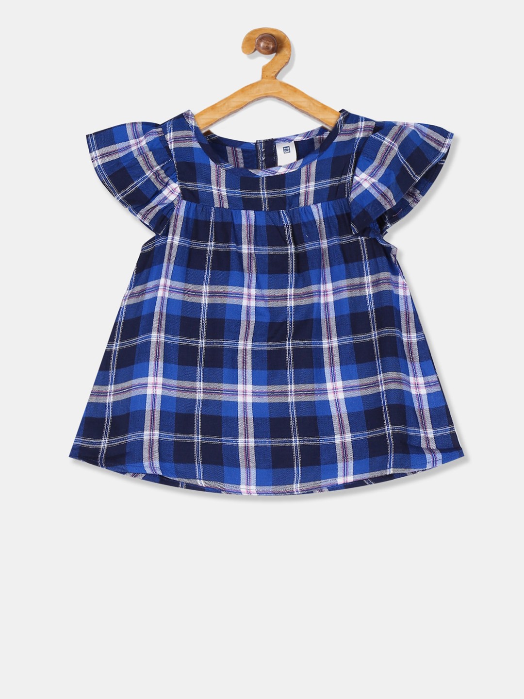 

Cherokee Girls Blue Checked A-Line Top with Flutter Sleeve