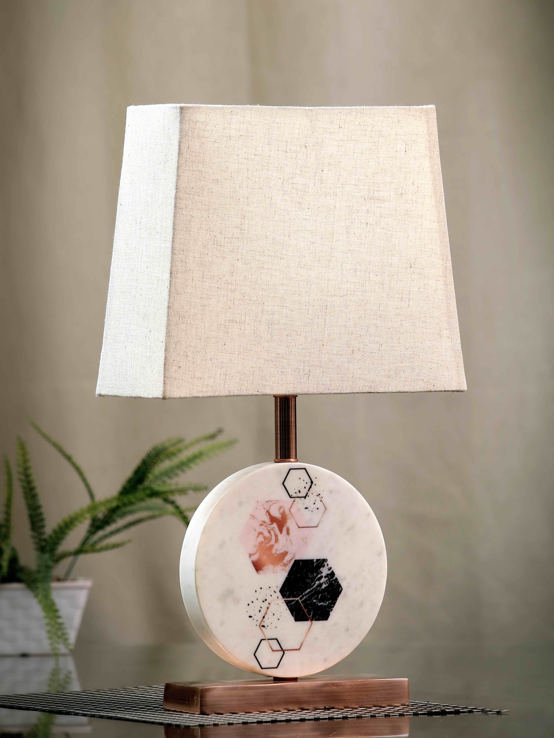 

POSH-N-PLUSH Beige Solid Hexagon Marble Table Lamp