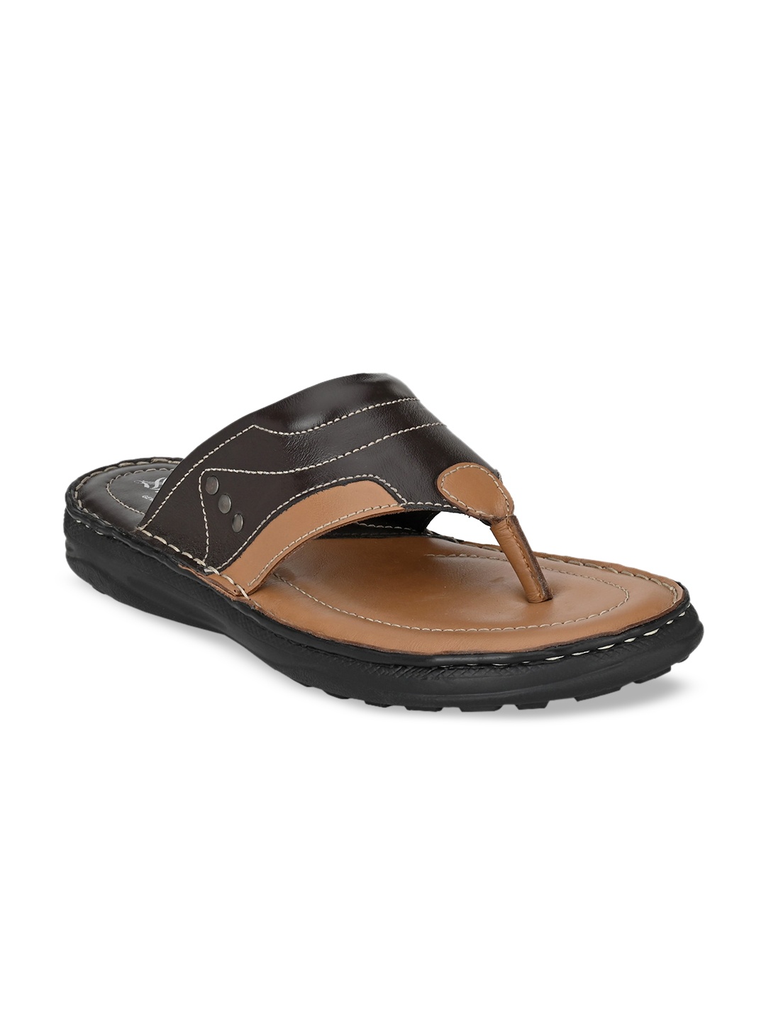 

SHENCES Men Brown Leather Comfort Sandals