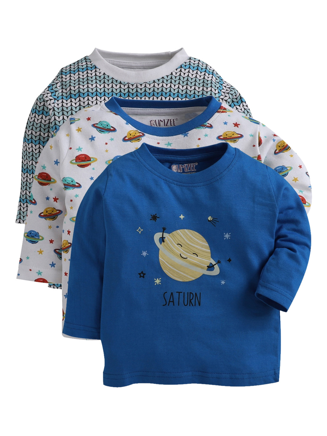 

BUMZEE Kids Pack Of 3 Printed Round Neck T-shirt, Blue