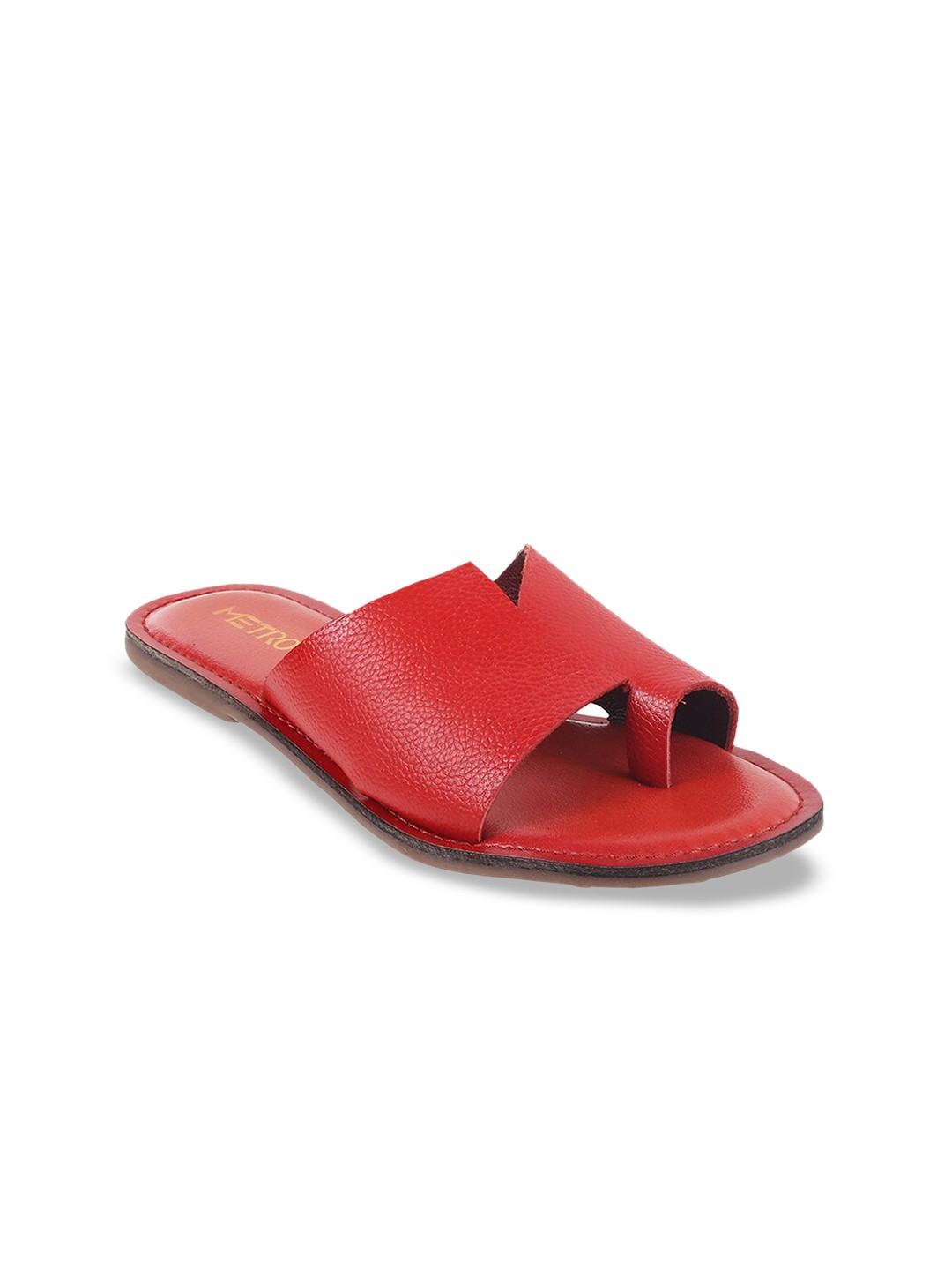 

Metro Women Red Solid Leather Open Toe Flats