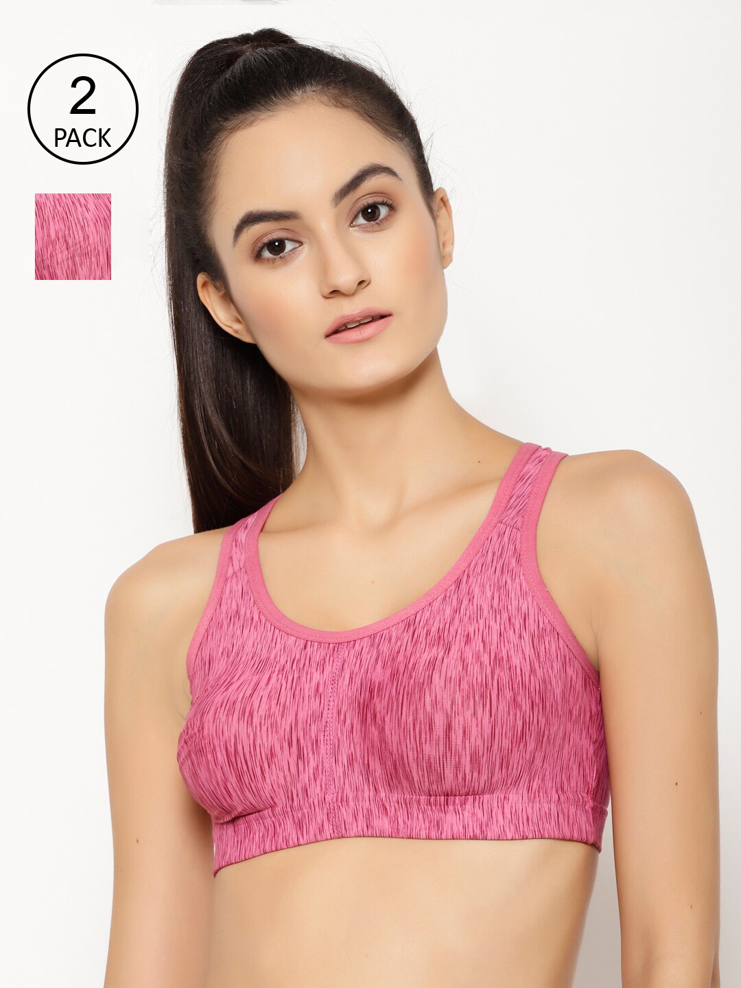 

Floret Women Pack Of 2 Pink & Maroon Printed Lightly Padded & Non-Wired Workout Bra T3066