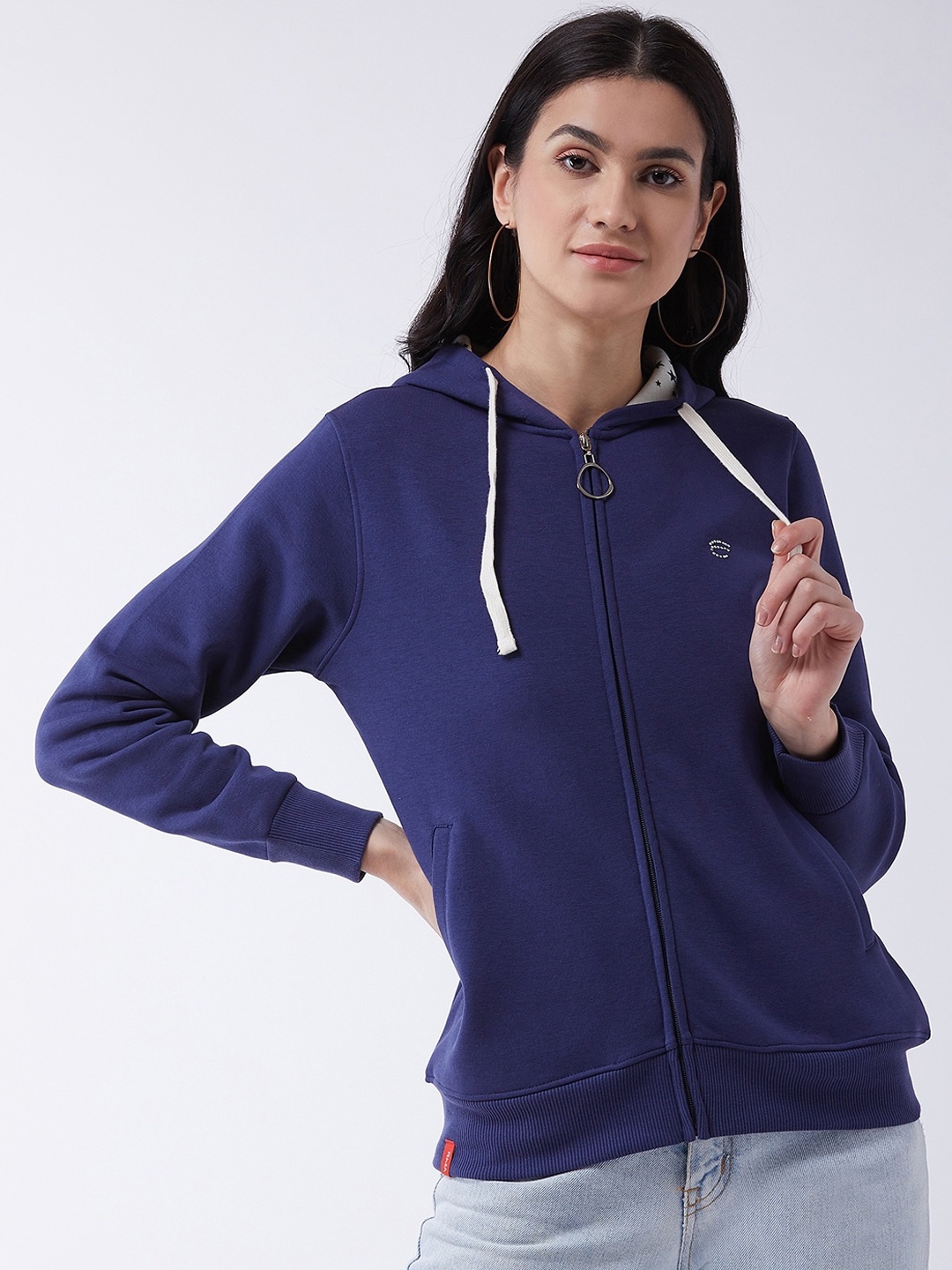 FEMEA Women Navy Blue Solid Sweatshirt