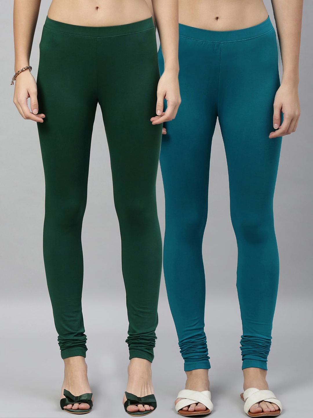 

Kryptic Women Pack of 2 Solid Churidar Leggings, Green