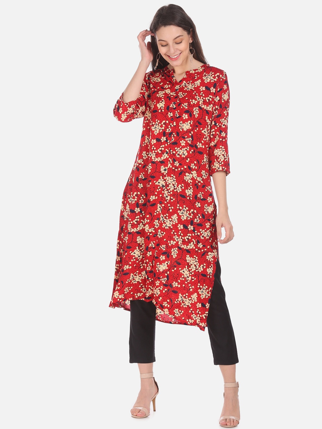 

Karigari Women Red Printed A-Line Kurta