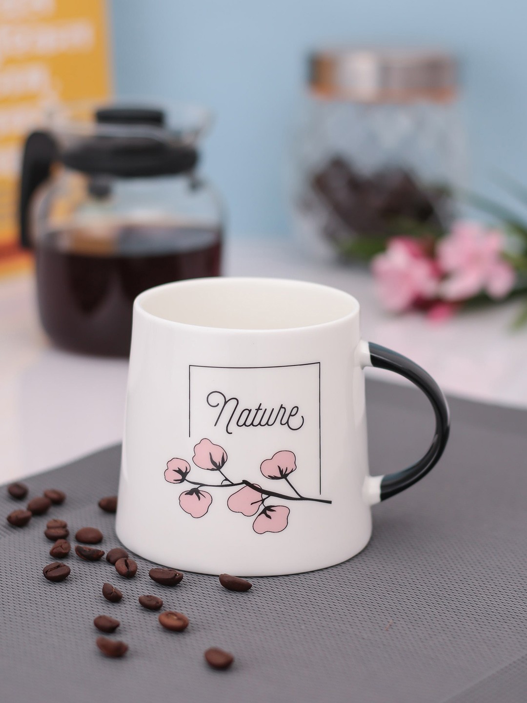 

JCPL White & Pink Printed Ceramic Milk Mug