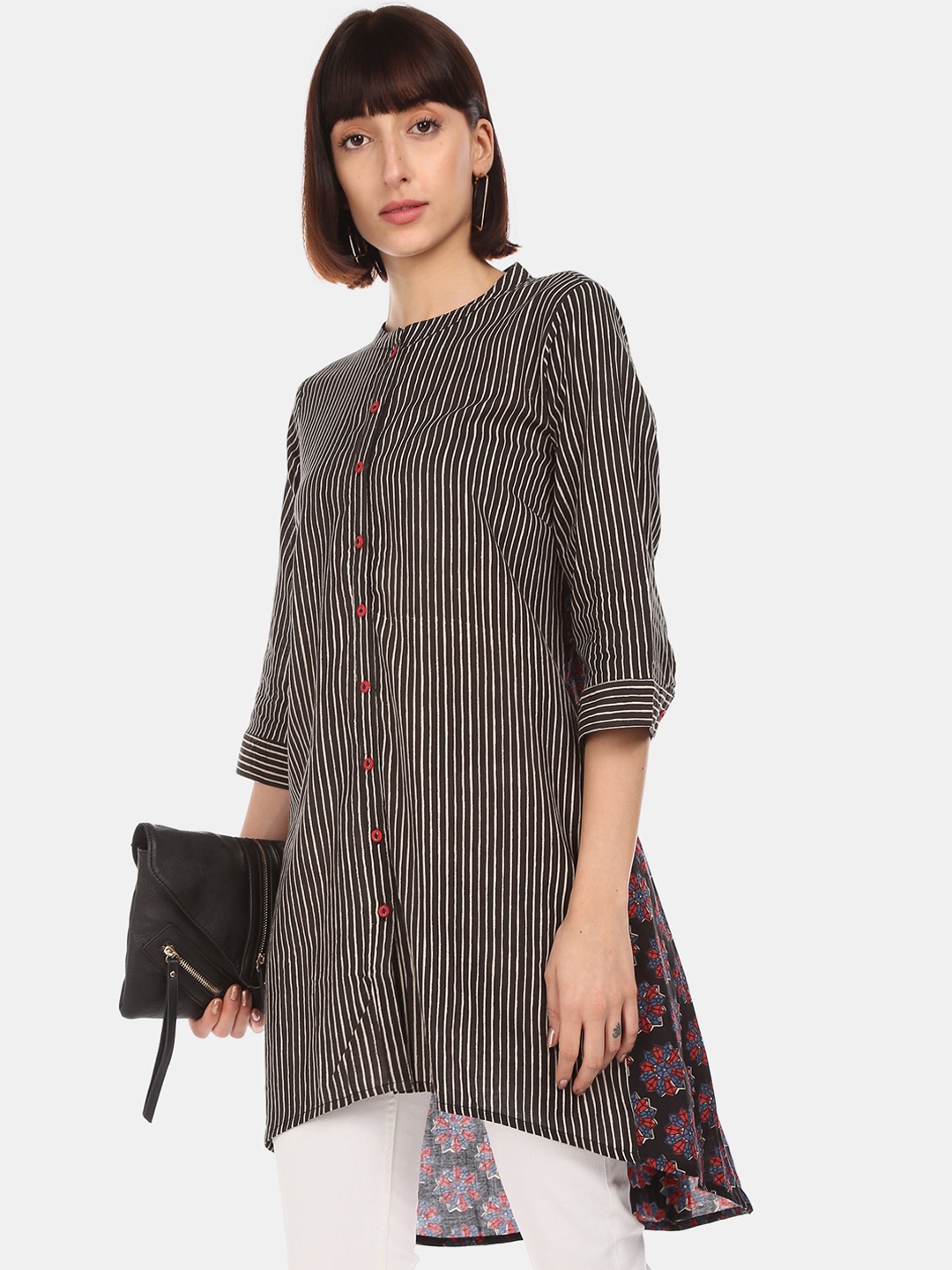 

Karigari Women Black Striped A-Line Kurta