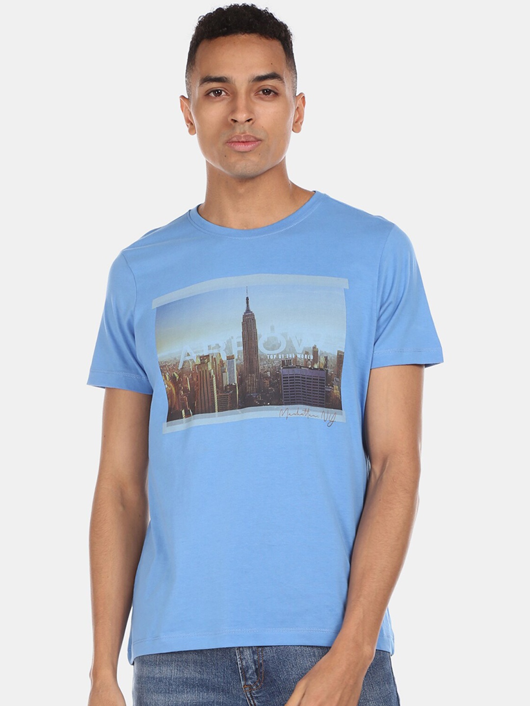 

Arrow Sport Men Blue Printed Round Neck T-shirt
