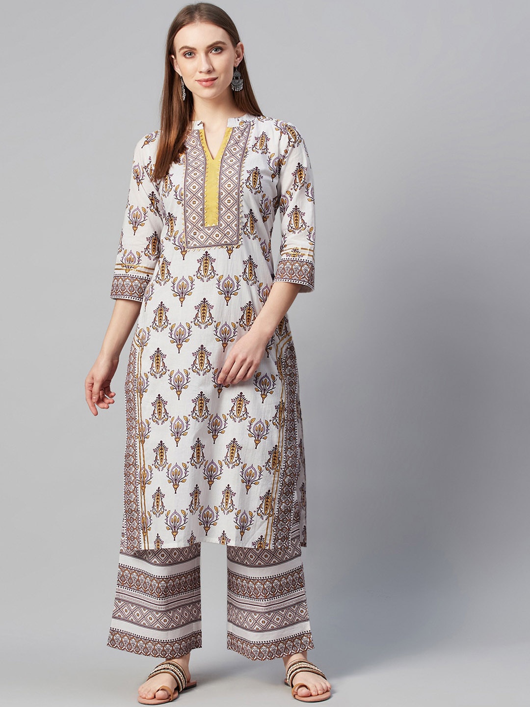 

ZIYAA Women White Printed Straight Kurta