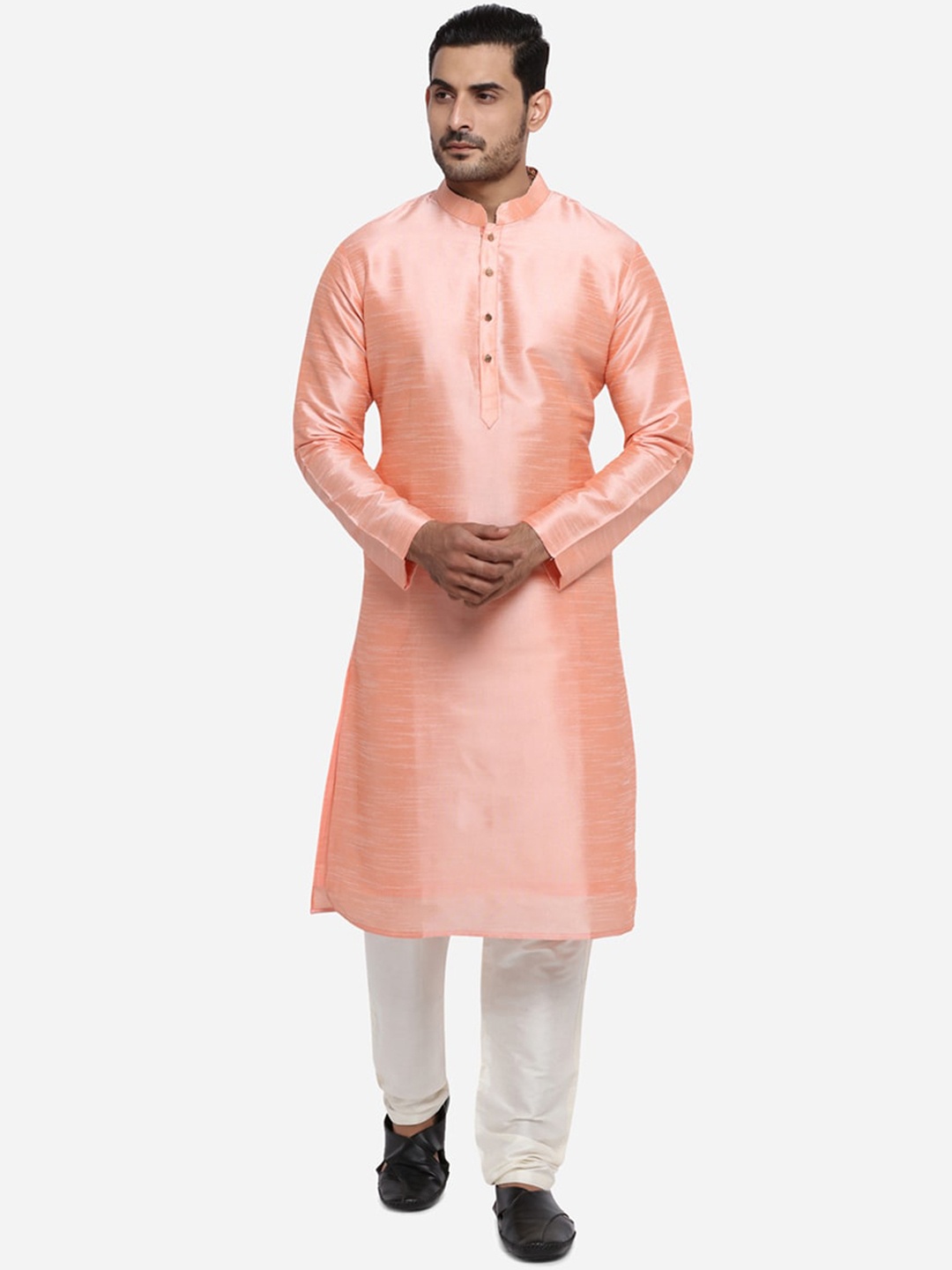 

azania Men Peach-Coloured & Off-White Solid Kurta with Pyjamas