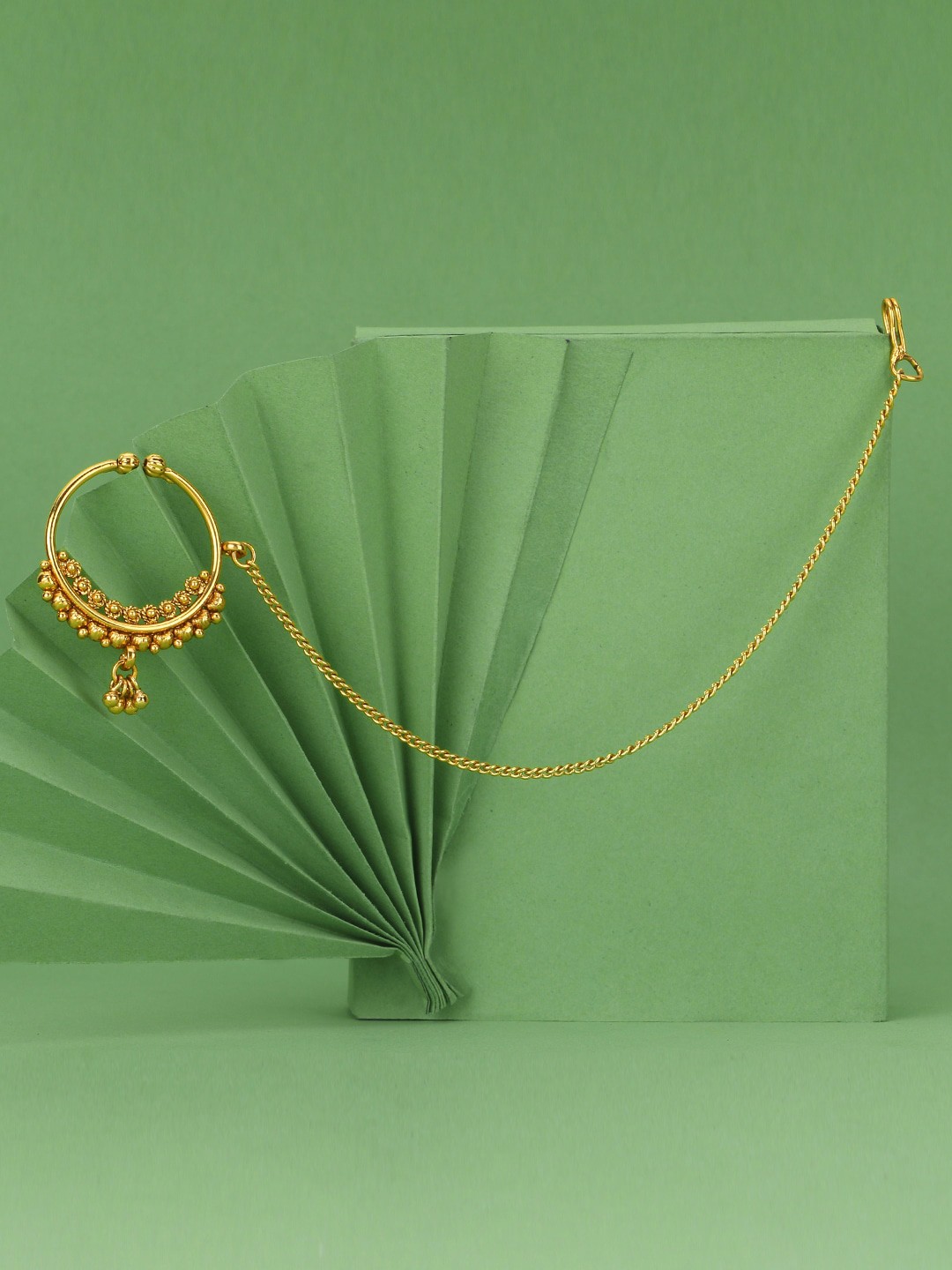 

Adwitiya Collection 24K Gold-Plated Chained Nose Ring